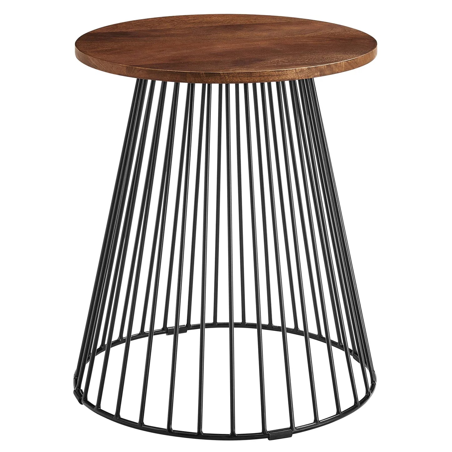 Valeo Round Wood and Metal Side Table in Walnut – Stylish and Durable Accent for Modern Living Spaces