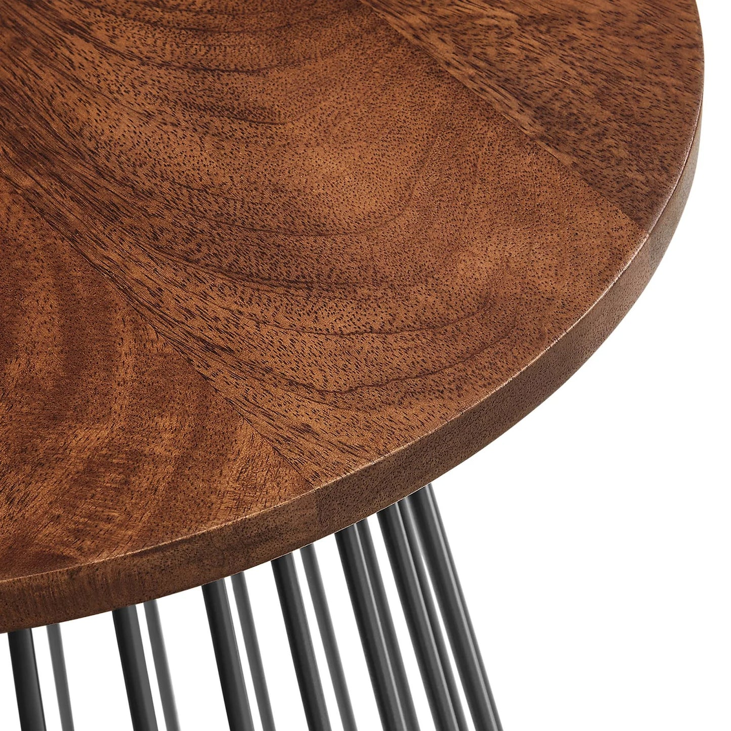 Valeo Round Wood and Metal Side Table in Walnut – Stylish and Durable Accent for Modern Living Spaces