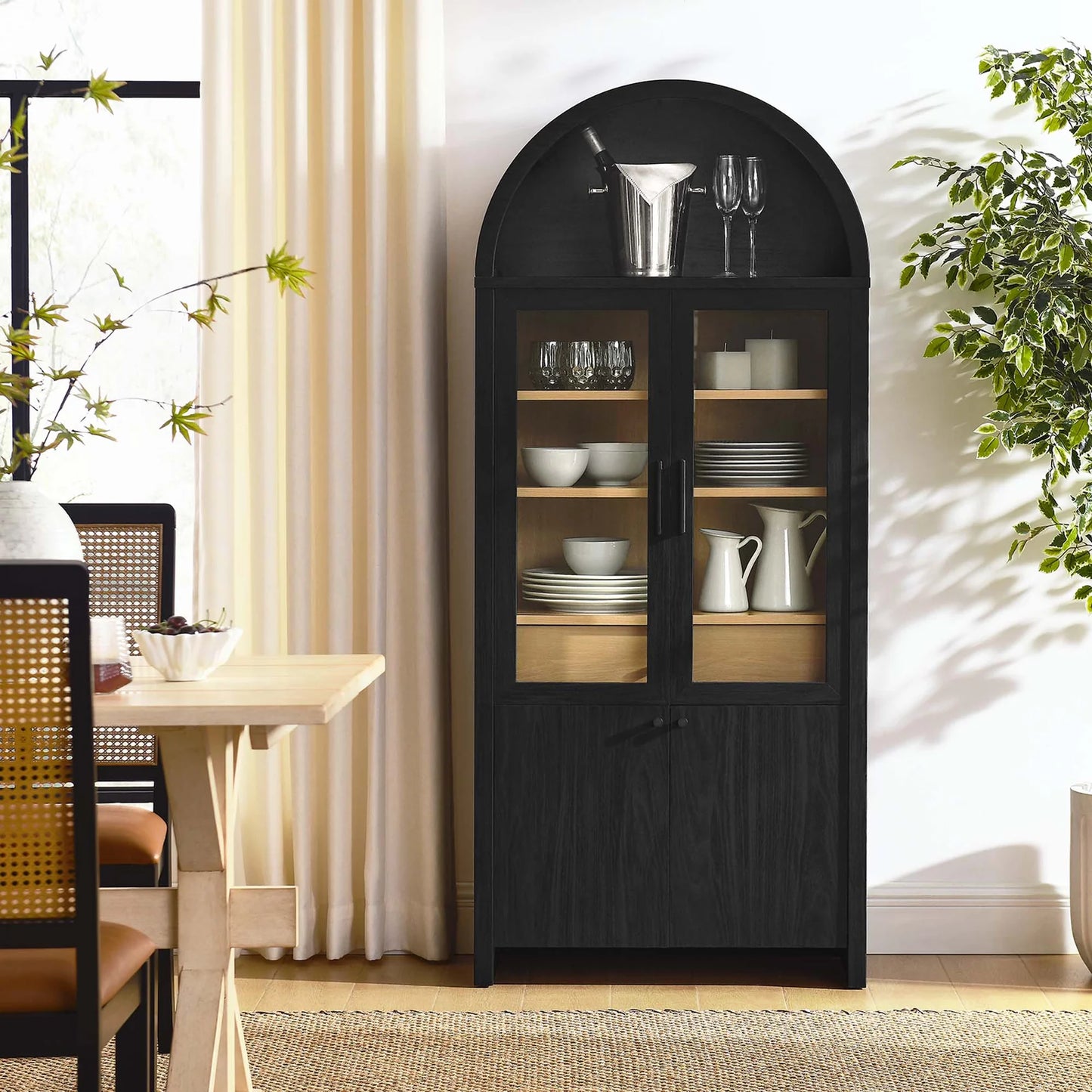 Evie Arched Tall Cabinet with Tempered Glass Doors – Elegant Storage Solution for Modern Living Spaces