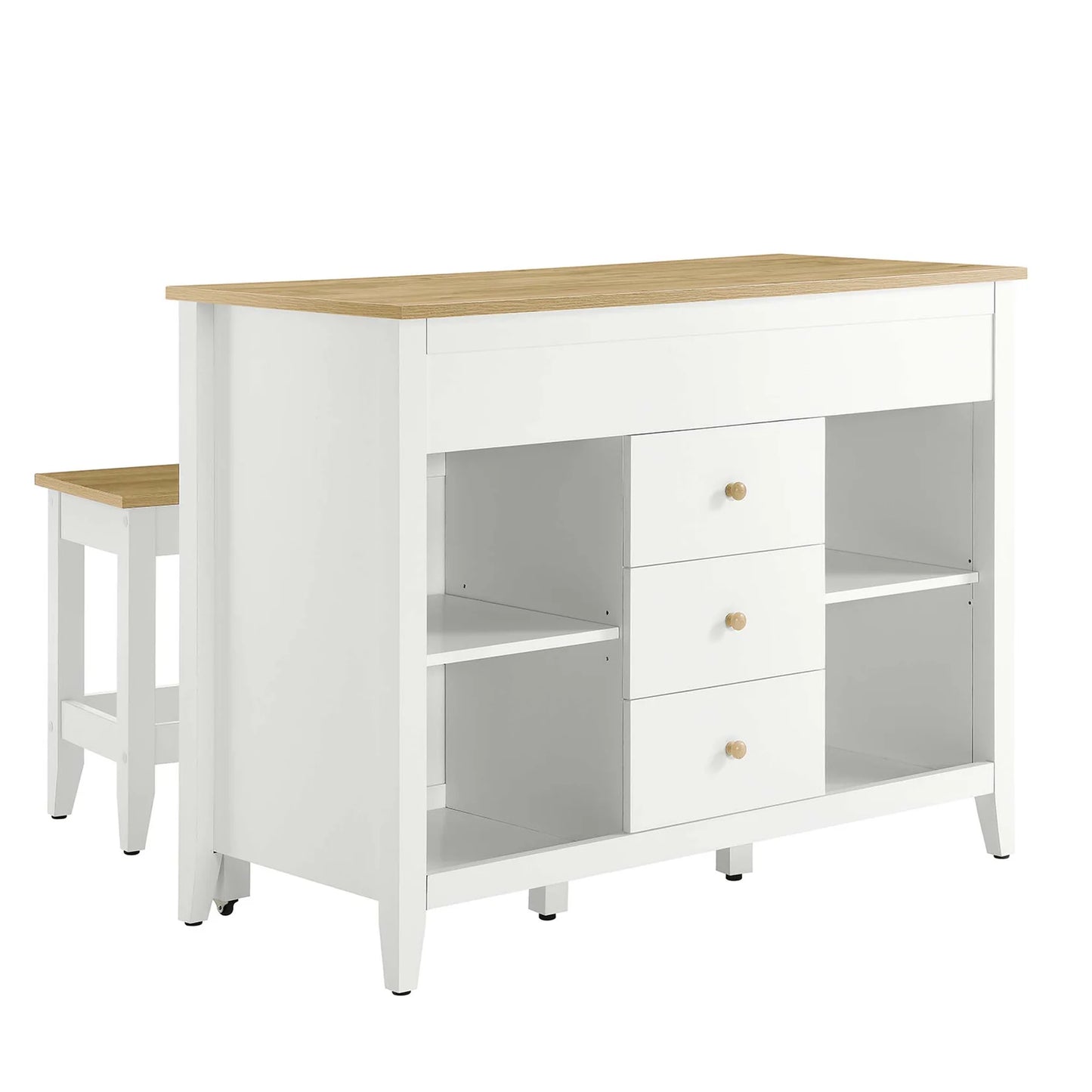 Farmstead 3-Piece Kitchen Island Set – Includes a Pull-Out Table and Adjustable Stools Offering a Versatile and Stylish Solution for Your Kitchen.