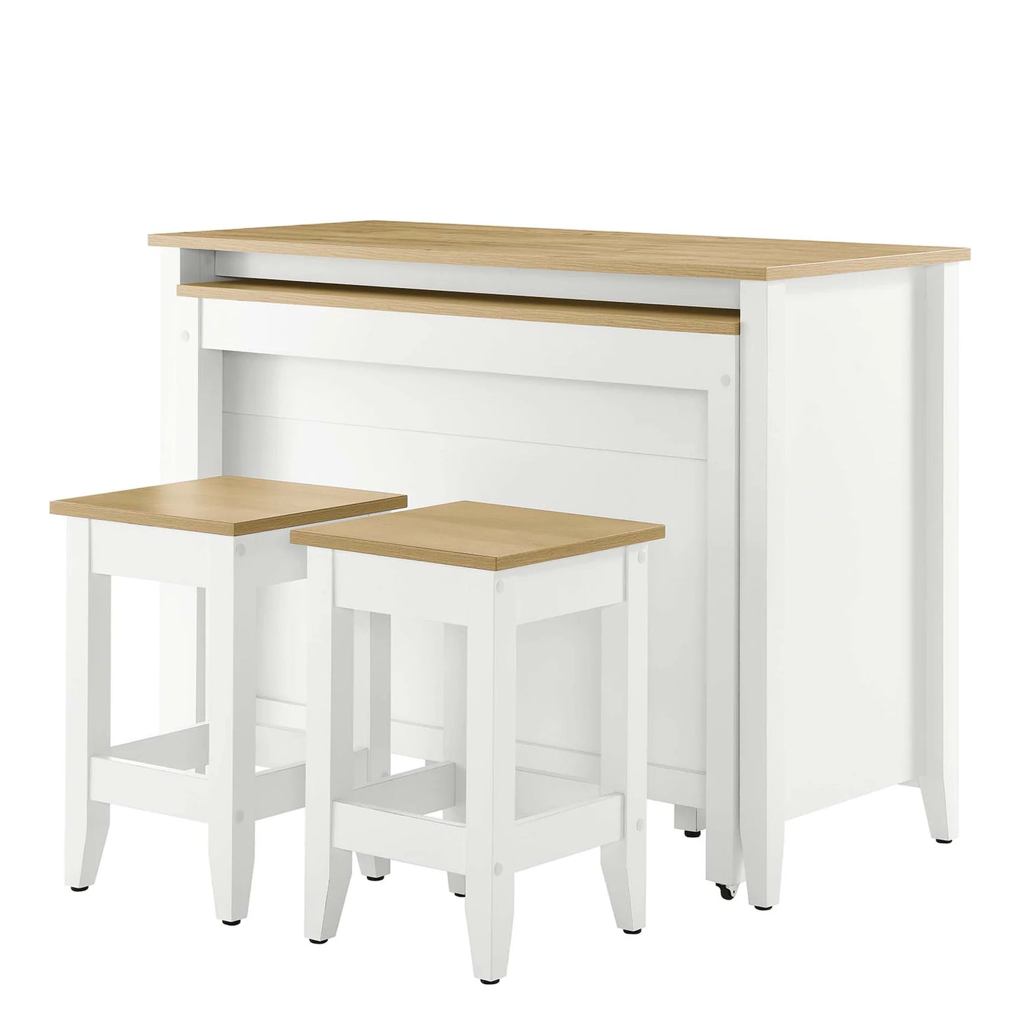 Farmstead 3-Piece Kitchen Island Set – Includes a Pull-Out Table and Adjustable Stools Offering a Versatile and Stylish Solution for Your Kitchen.
