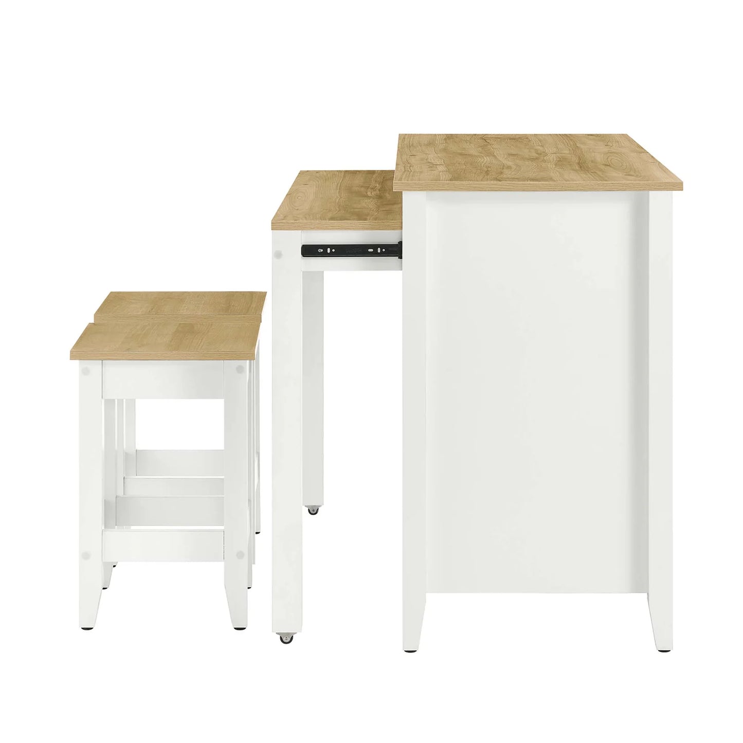 Farmstead 3-Piece Kitchen Island Set – Includes a Pull-Out Table and Adjustable Stools Offering a Versatile and Stylish Solution for Your Kitchen.