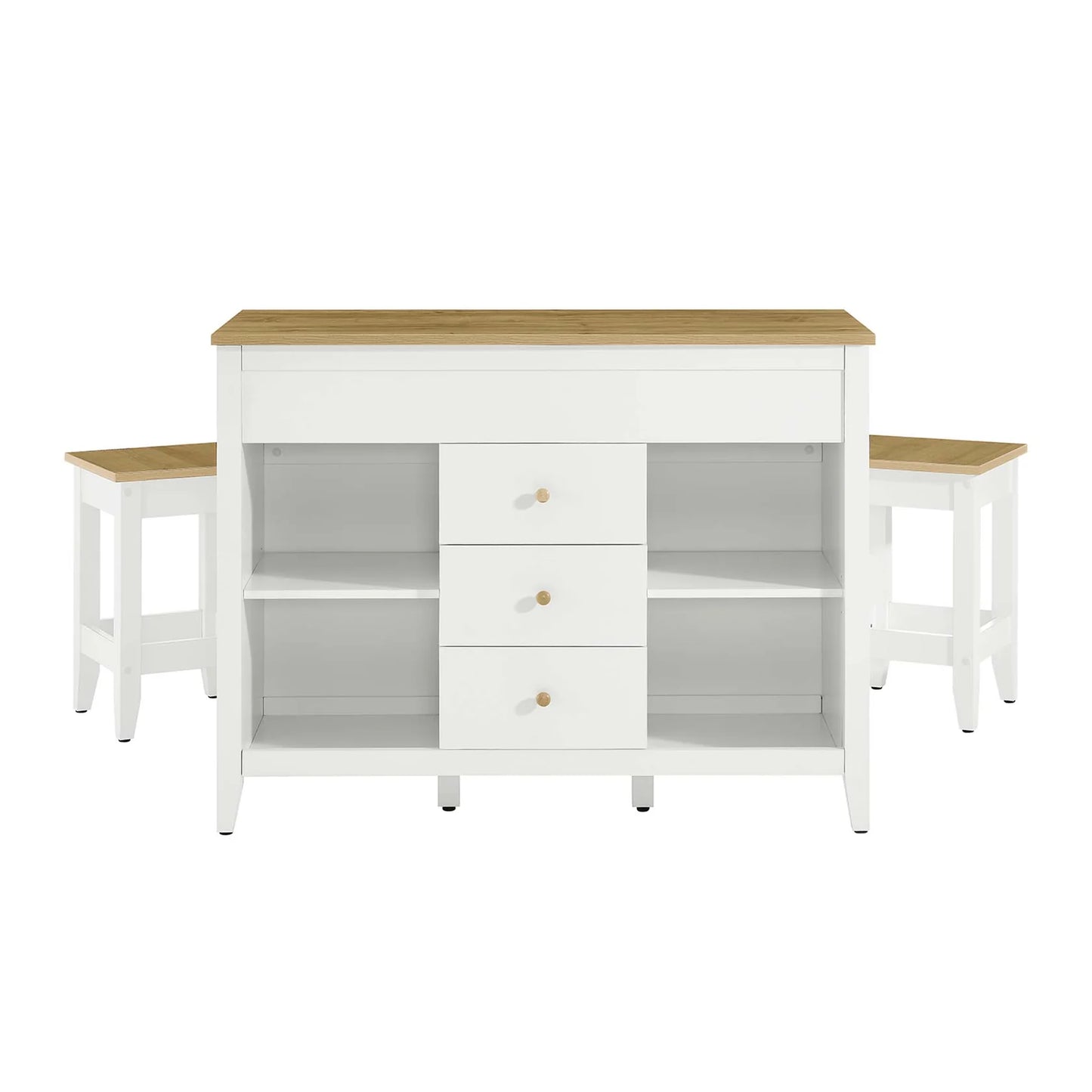 Farmstead 3-Piece Kitchen Island Set – Includes a Pull-Out Table and Adjustable Stools Offering a Versatile and Stylish Solution for Your Kitchen.