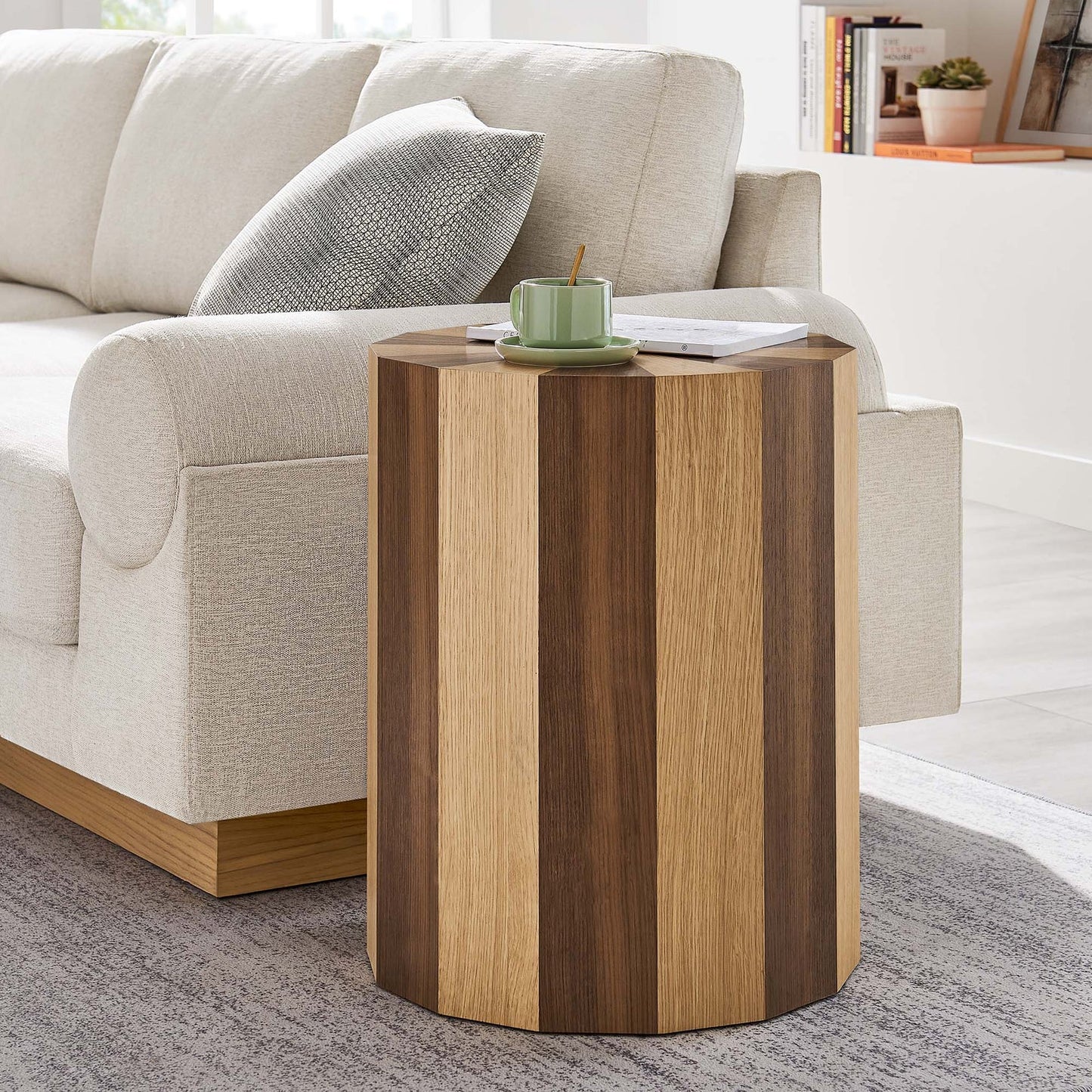Twirl Elegant Two-Tone Stump Stool and Small Wood End Table – Versatile and Stylish Accent for Modern Living Spaces