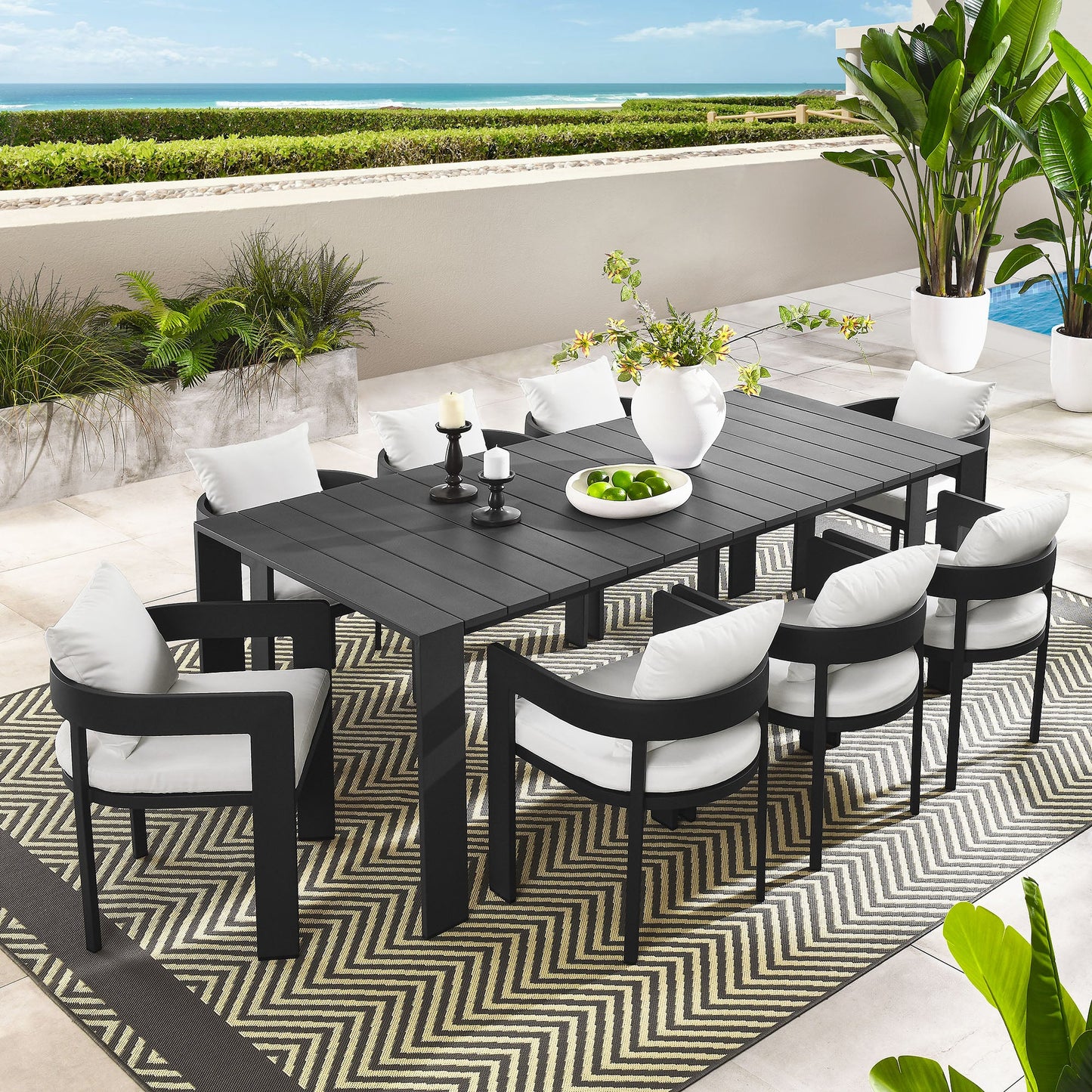 Tahoe 9-Piece Outdoor Patio Dining Set – Modern Aluminum Table and Chairs for Stylish Outdoor Entertaining