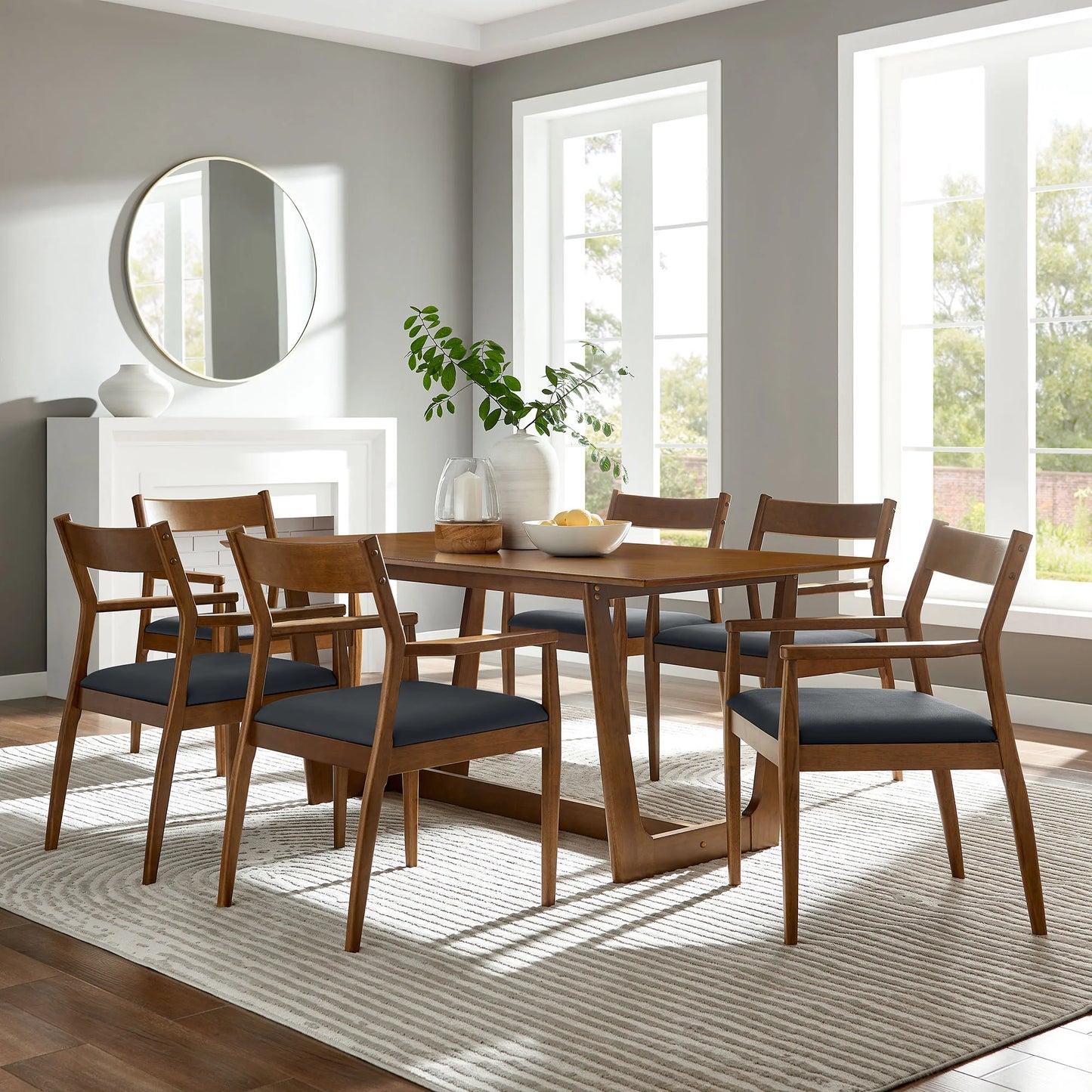 Solara 7-Piece Wood Dining Set – Modern Table with Fabric Upholstered Side Chairs for Stylish Dining Rooms