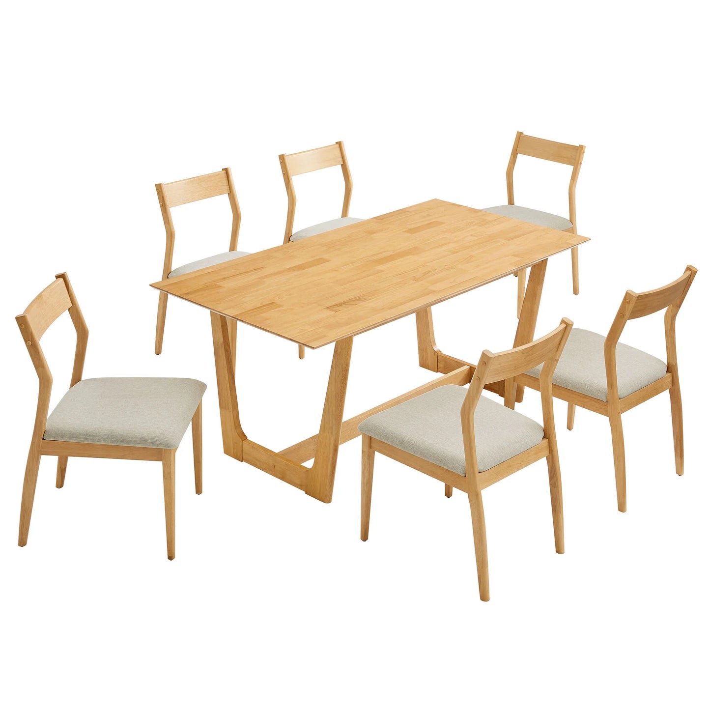Solara 7-Piece Wood Dining Set – Modern Table with Fabric Upholstered Side Chairs for Stylish Dining Rooms