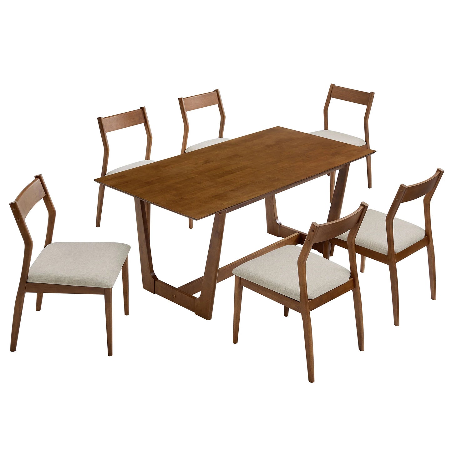 Solara 7-Piece Wood Dining Set – Modern Table with Fabric Upholstered Side Chairs for Stylish Dining Rooms