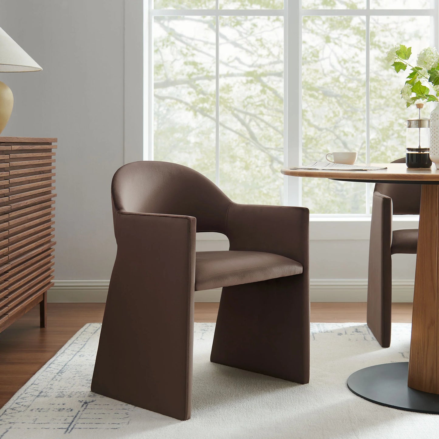 Talia Performance Velvet Dining Armchair – Elegant and Durable Upholstered Chair for Modern Dining Spaces