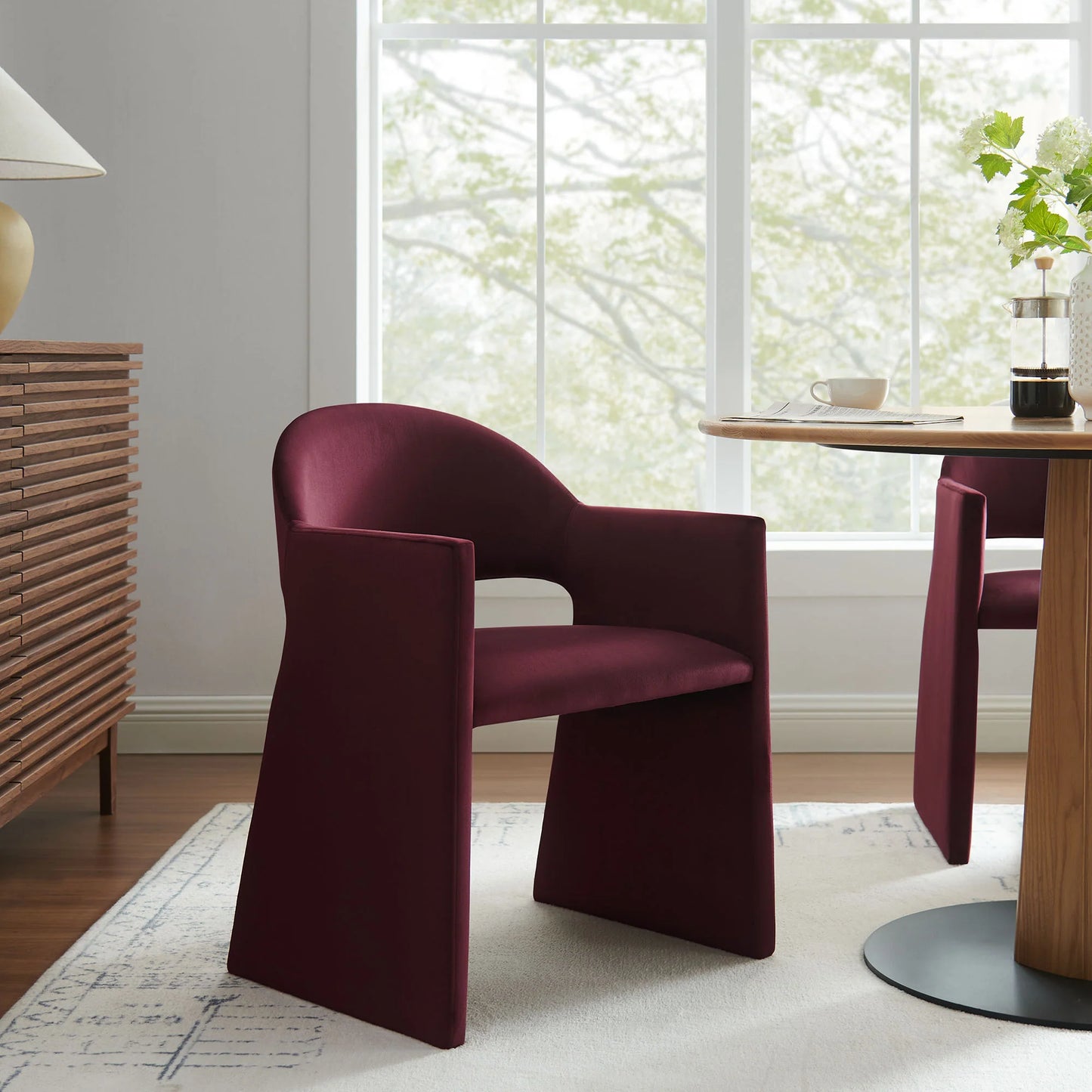 Talia Performance Velvet Dining Armchair – Elegant and Durable Upholstered Chair for Modern Dining Spaces