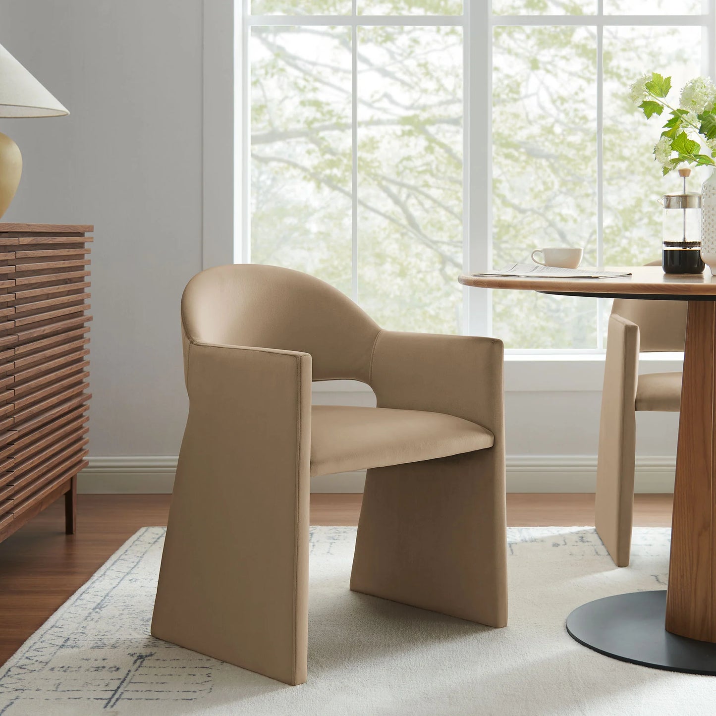 Talia Performance Velvet Dining Armchair – Elegant and Durable Upholstered Chair for Modern Dining Spaces