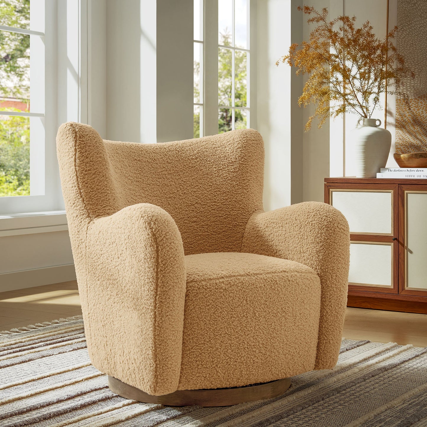 Montrose Wingback Sherpa Swivel Accent Chair – Cozy and Stylish Rotating Chair for Modern Living Spaces