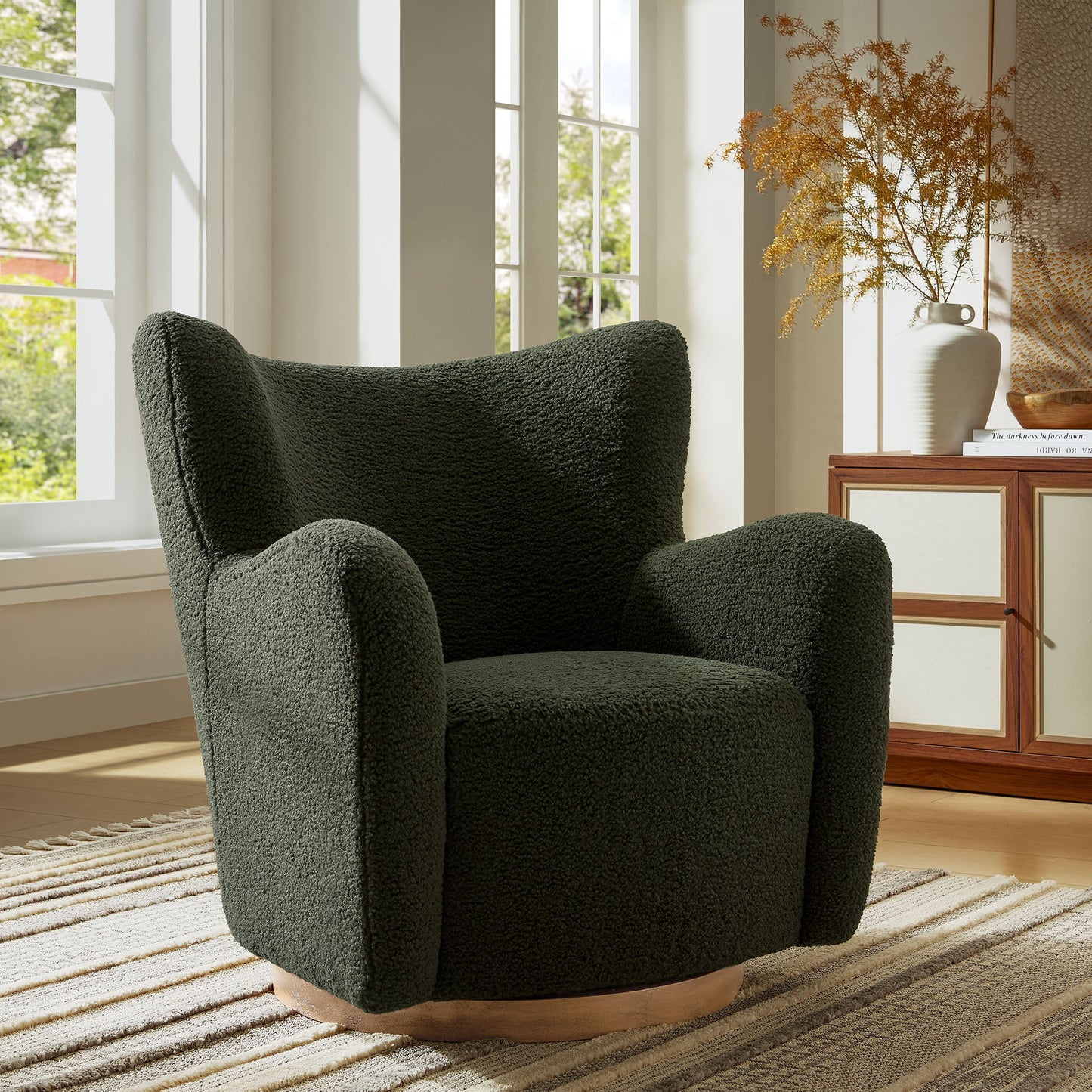 Montrose Wingback Sherpa Swivel Accent Chair – Cozy and Stylish Rotating Chair for Modern Living Spaces