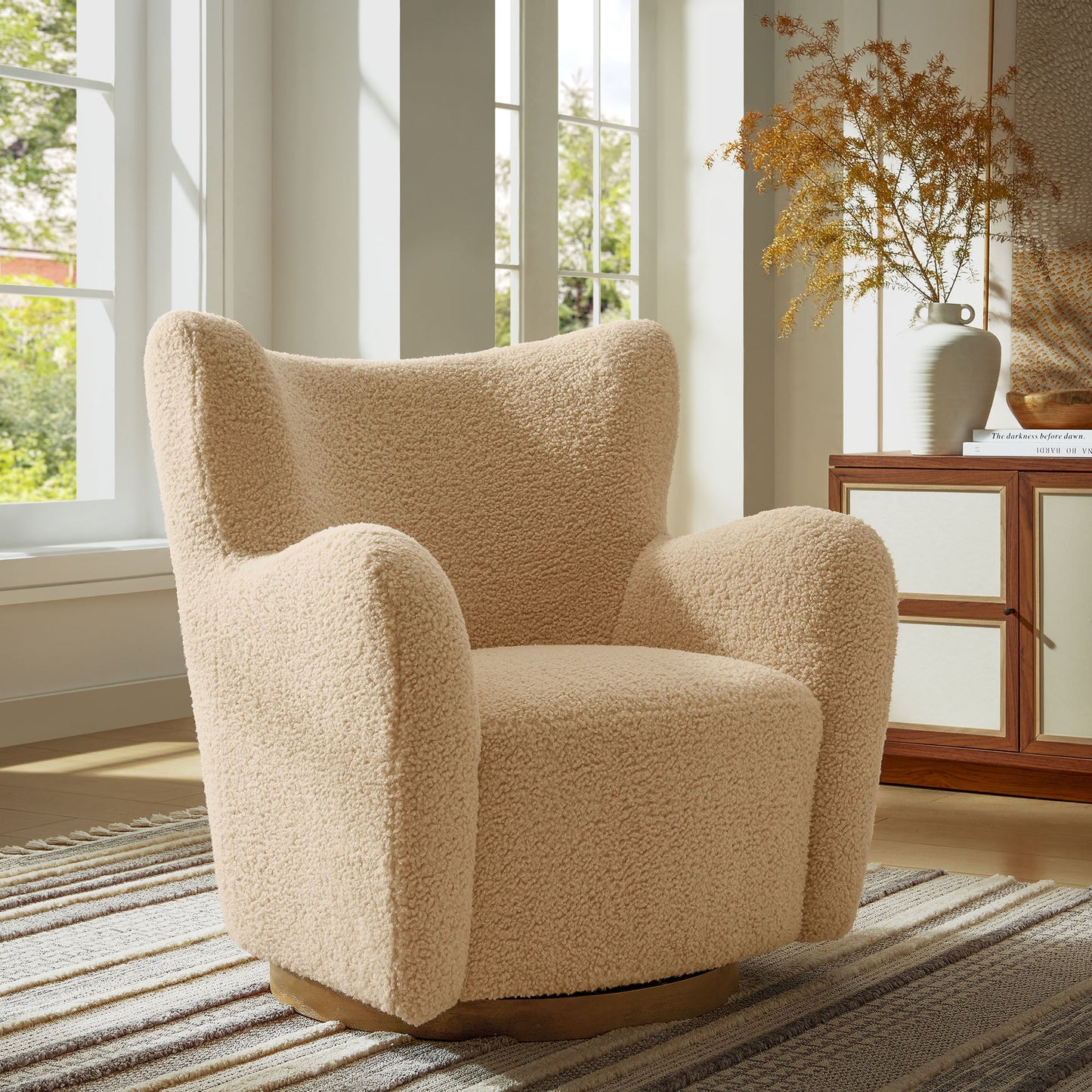 Montrose Wingback Sherpa Swivel Accent Chair – Cozy and Stylish Rotating Chair for Modern Living Spaces
