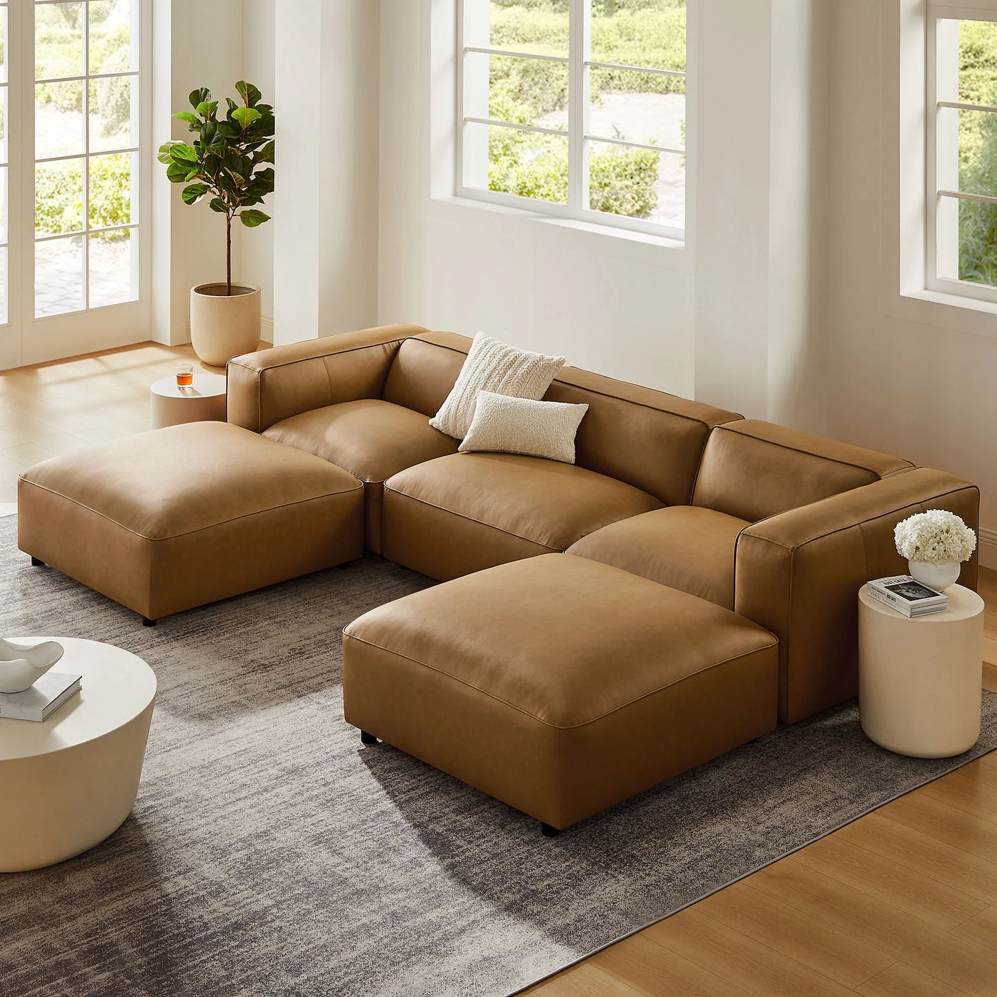 Auren 5-Piece Modular U-Shaped Sofa – Vegan Leather Upholstered Sectional for Modern Living Rooms