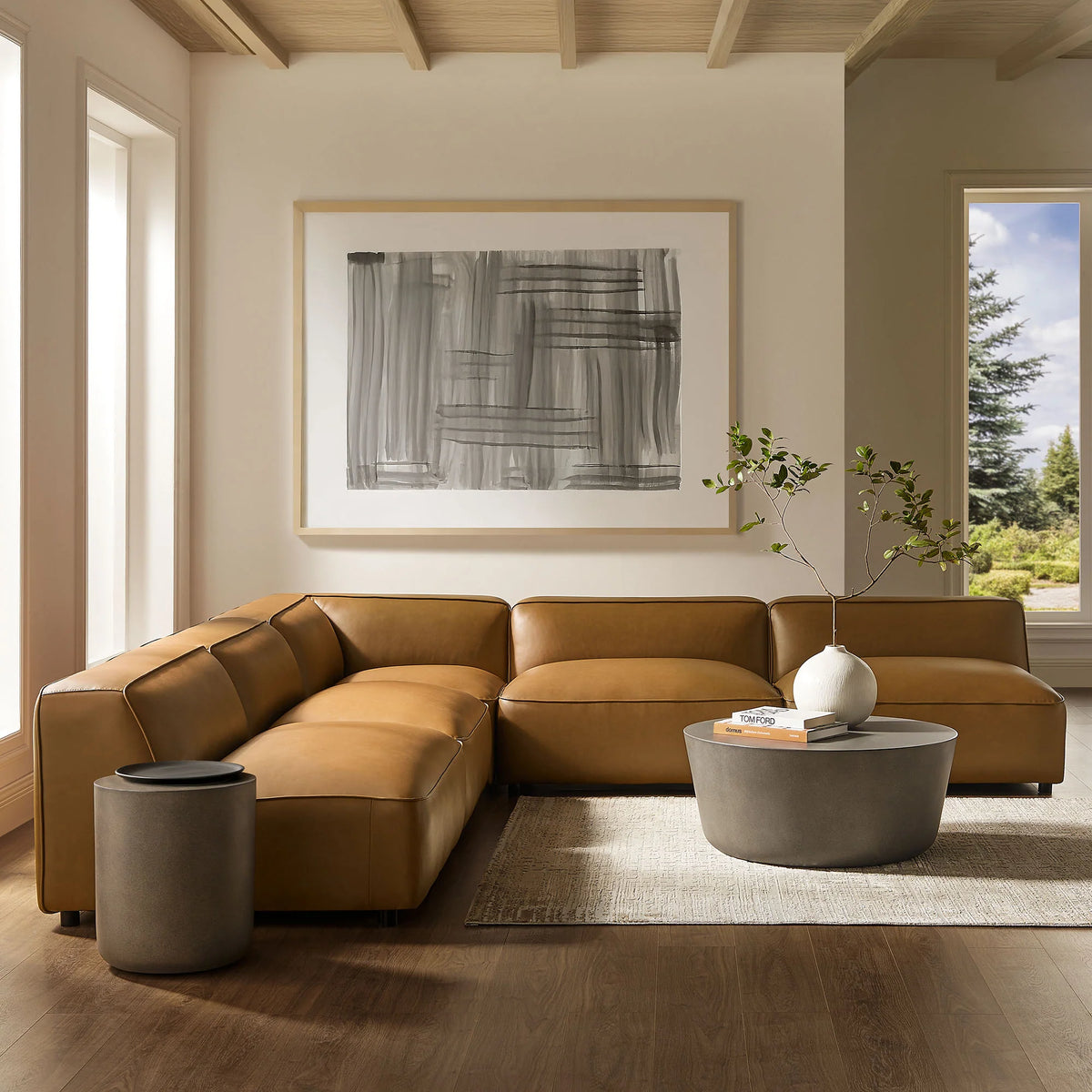 Auren 5-Piece Armless Vegan Leather L-Shaped Modular Sofa