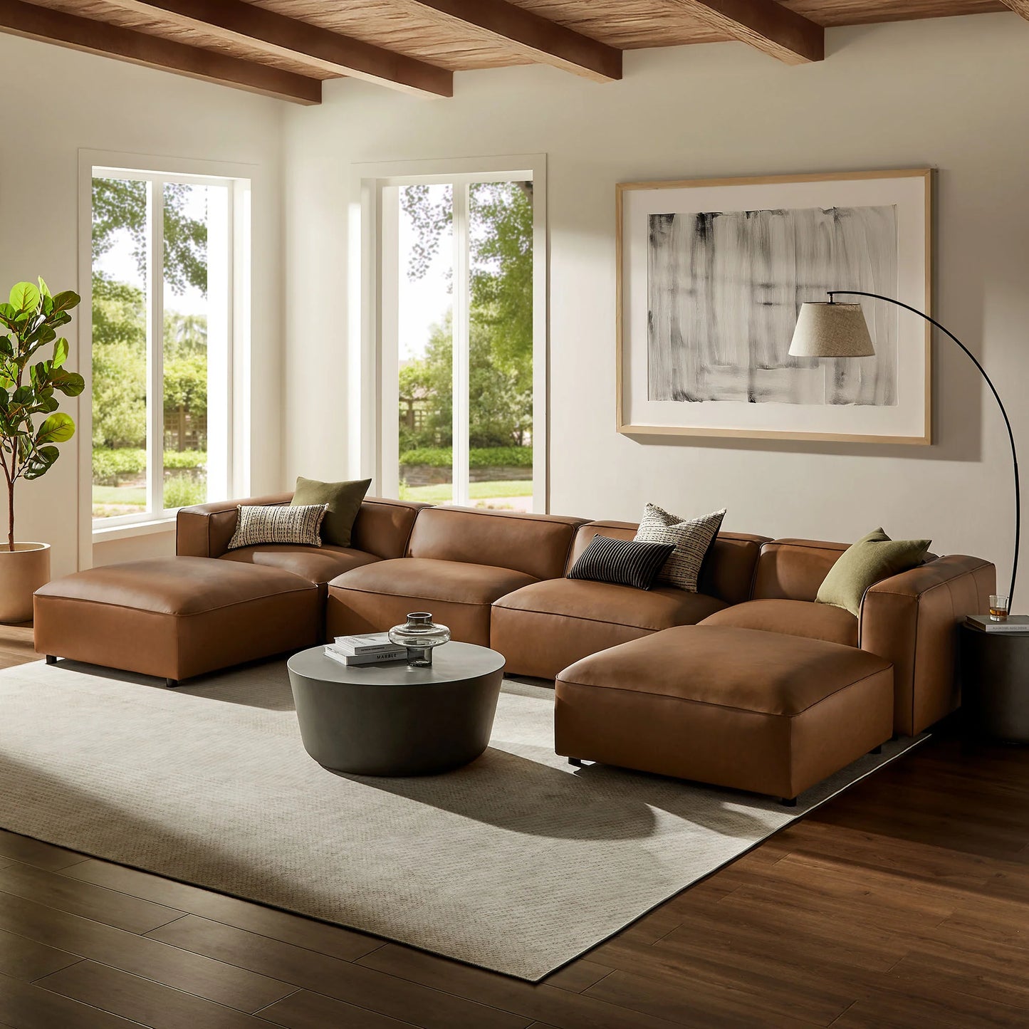 Auren Vegan Leather Sectional Modular Sofa (6-Piece)