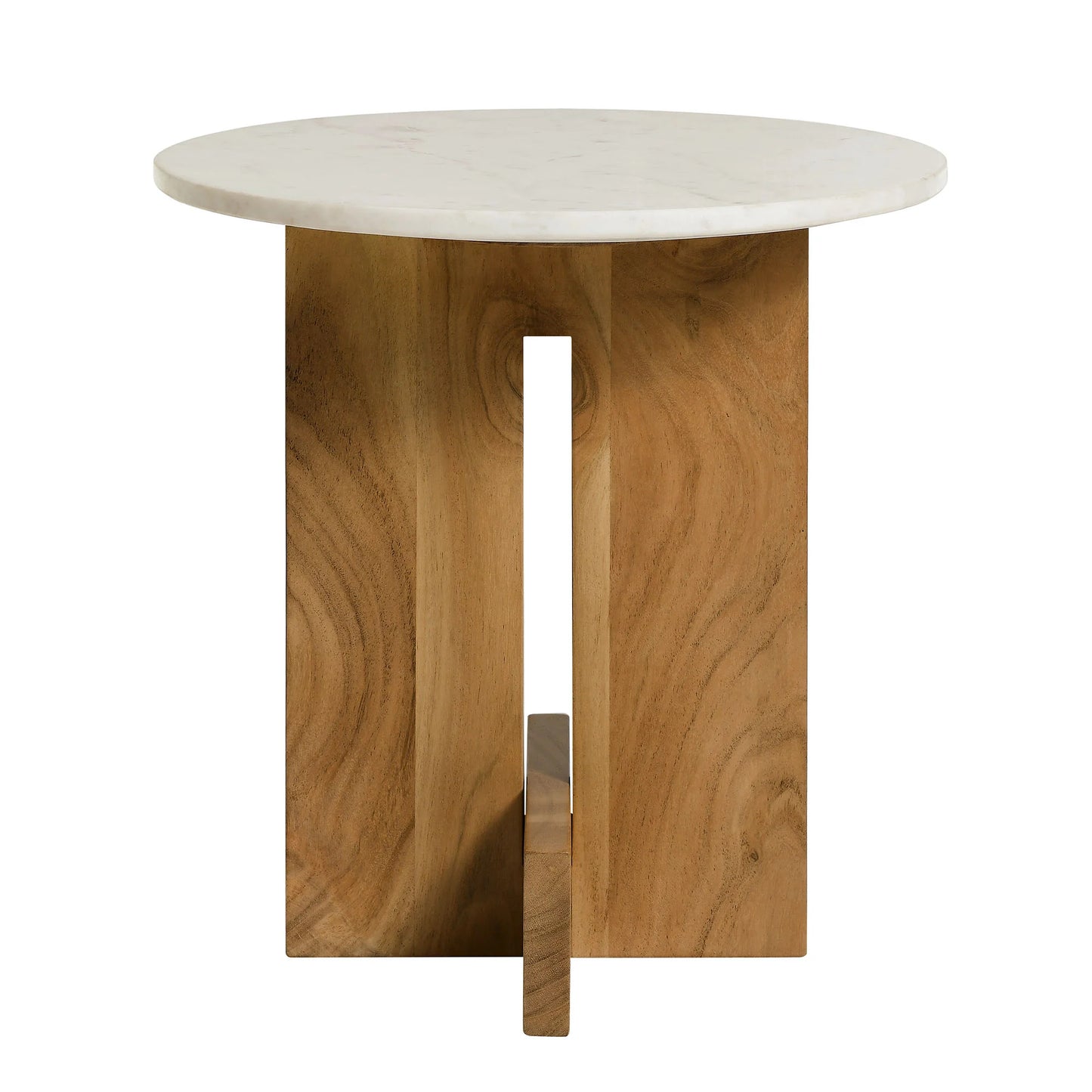 Tarin Acacia Wood and Marble Side Table – Natural Finish Modern Accent Table for Living Rooms