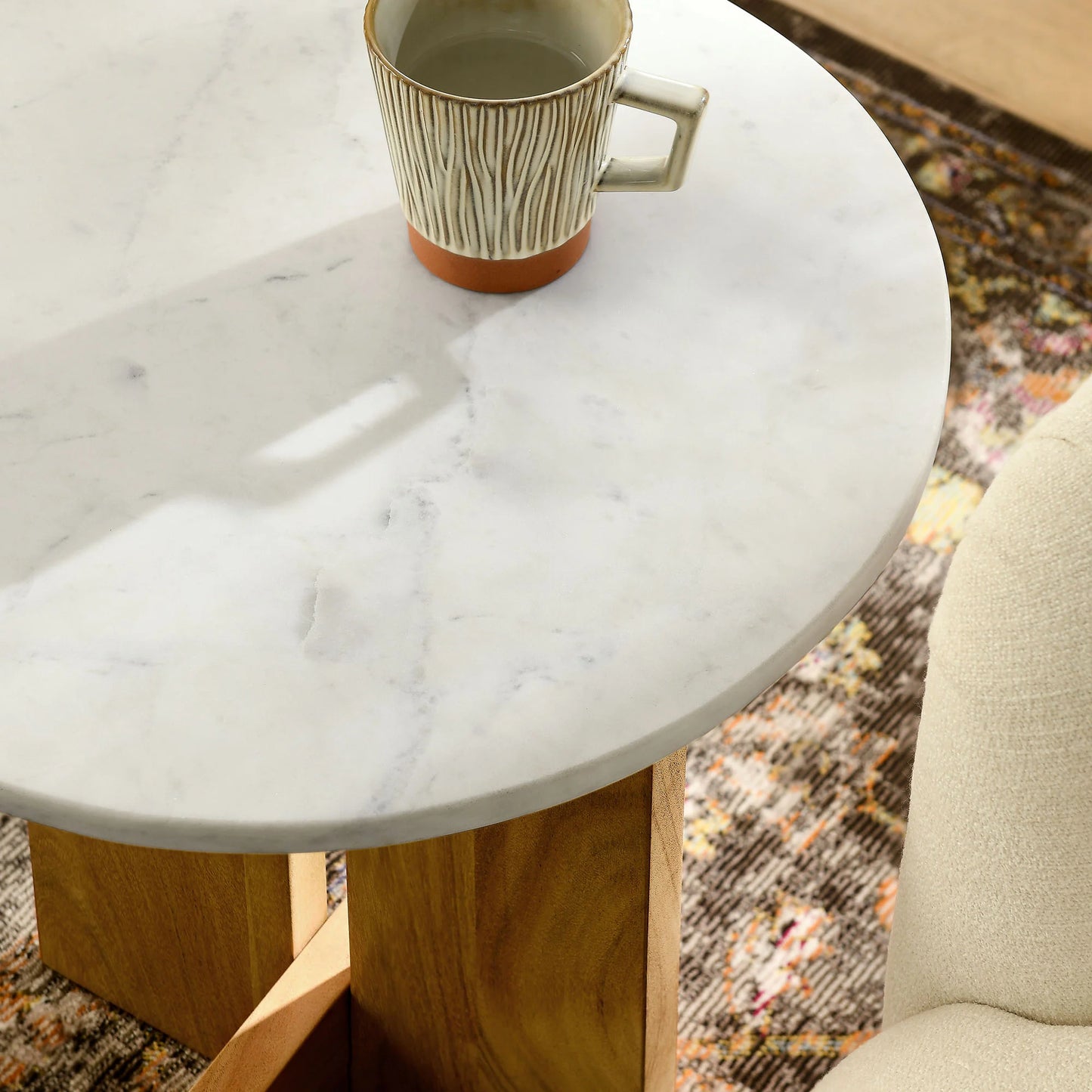 Tarin Acacia Wood and Marble Side Table – Natural Finish Modern Accent Table for Living Rooms
