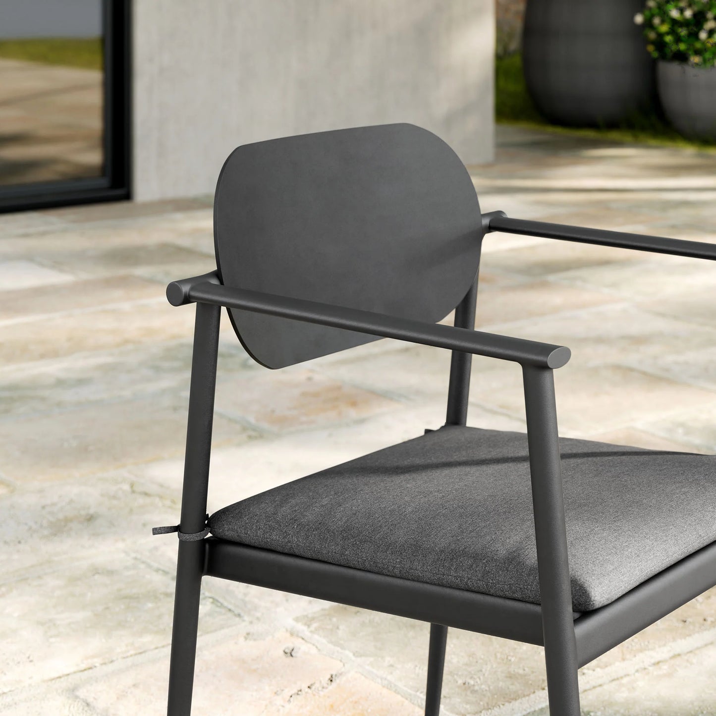 Aeris Stackable Aluminum Patio Dining Armchairs – Set of 2 Modern Outdoor Chairs for Easy Storage and Style