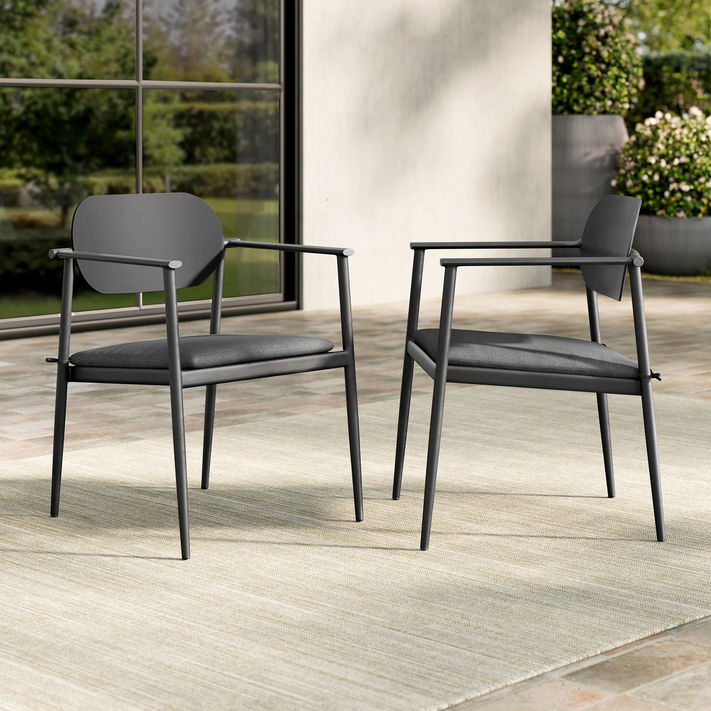 Aeris Stackable Aluminum Patio Dining Armchairs – Set of 2 Modern Outdoor Chairs for Easy Storage and Style