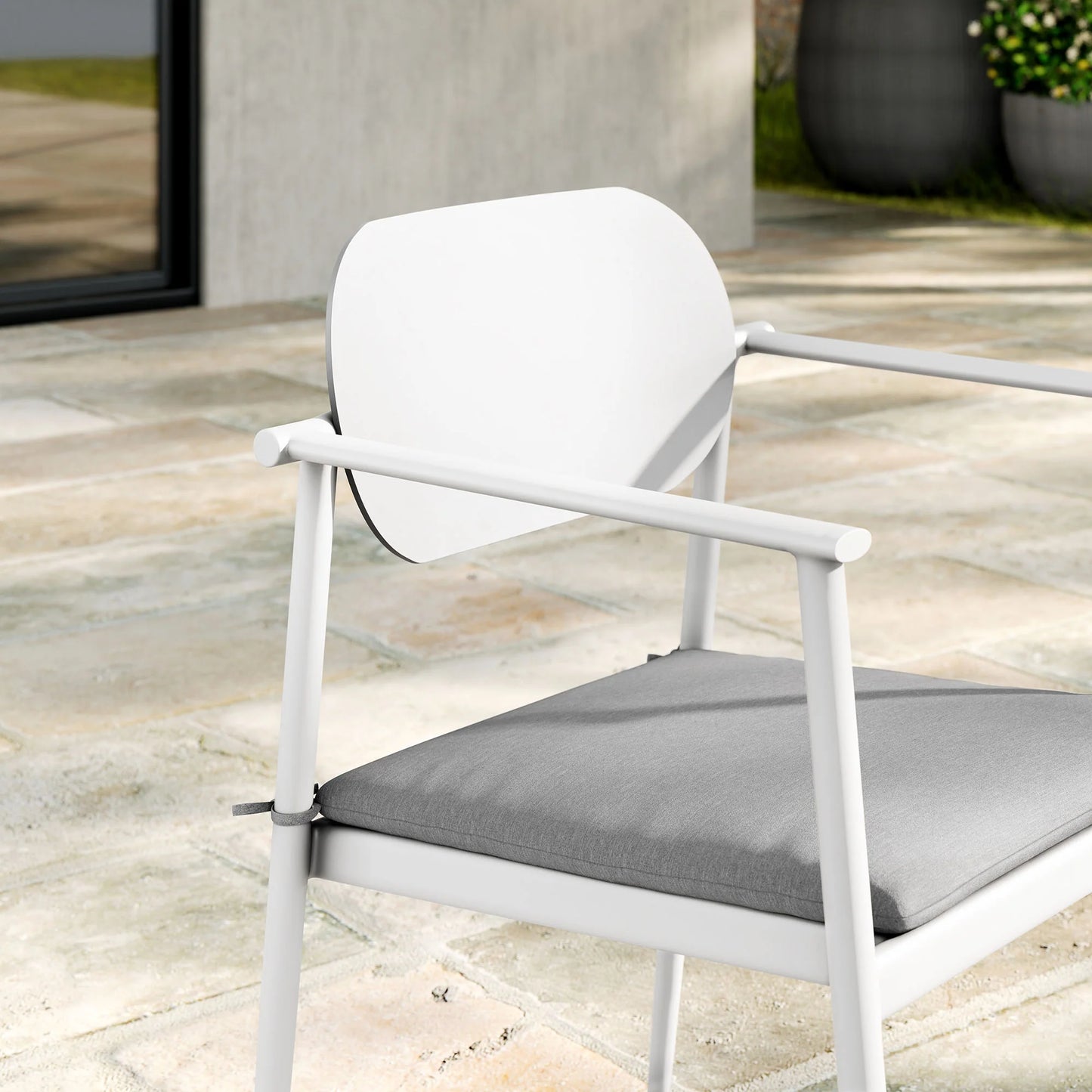 Aeris Stackable Aluminum Patio Dining Armchairs – Set of 2 Modern Outdoor Chairs for Easy Storage and Style