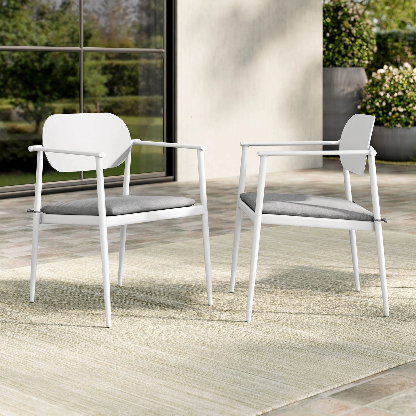 Aeris Stackable Aluminum Patio Dining Armchairs – Set of 2 Modern Outdoor Chairs for Easy Storage and Style