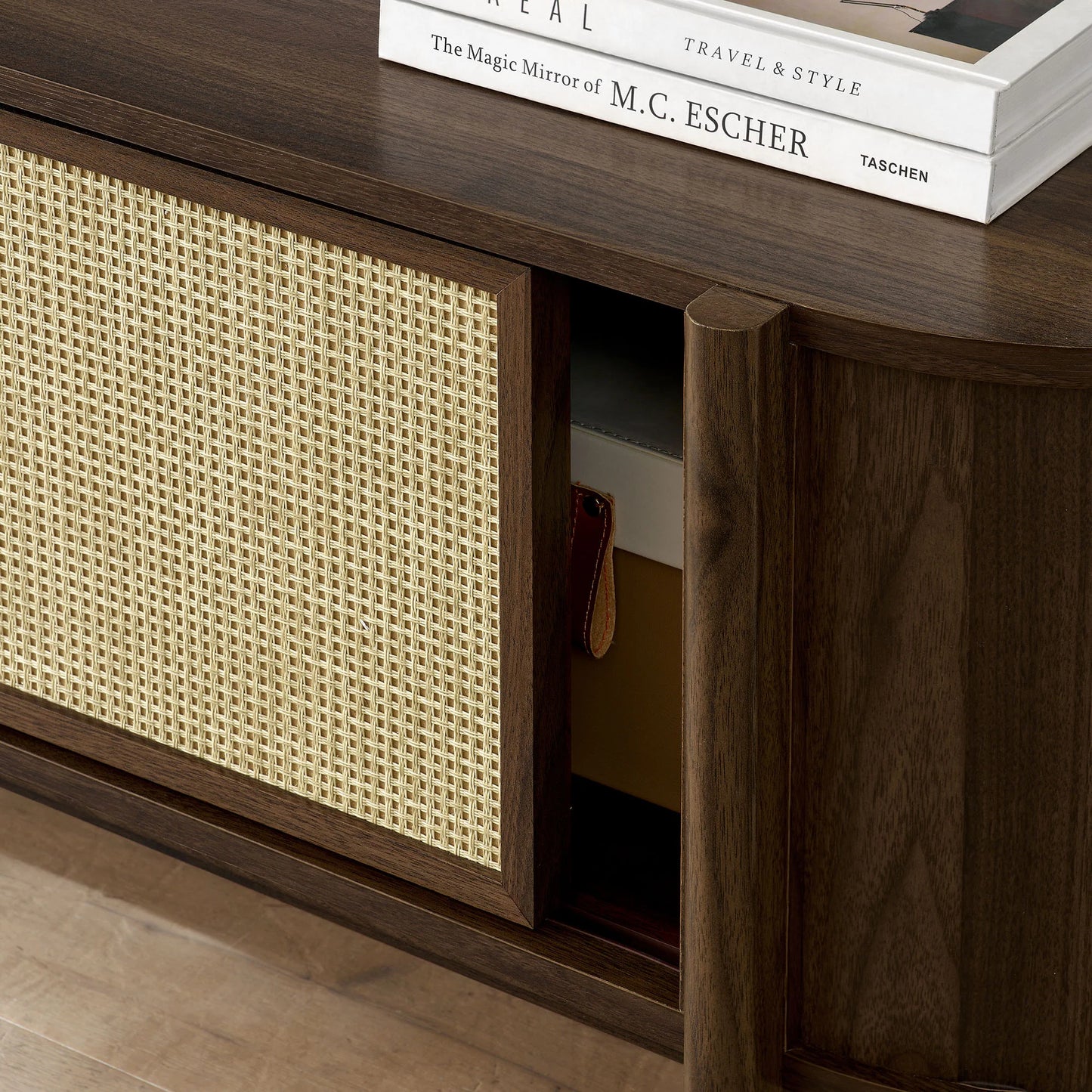 Reid 61" TV Stand in Walnut – Modern and Elegant Entertainment Center for Stylish Living Rooms