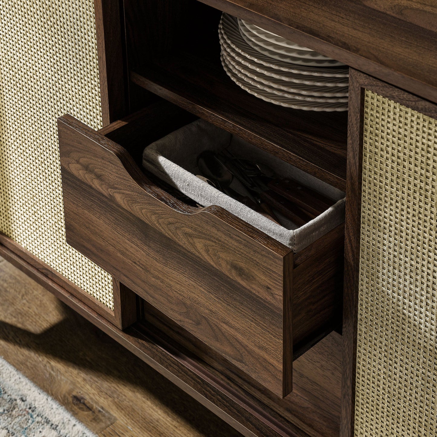 Reid 63" Curved Sideboard in Walnut – Stylish and Functional Storage Solution for Modern Dining Rooms