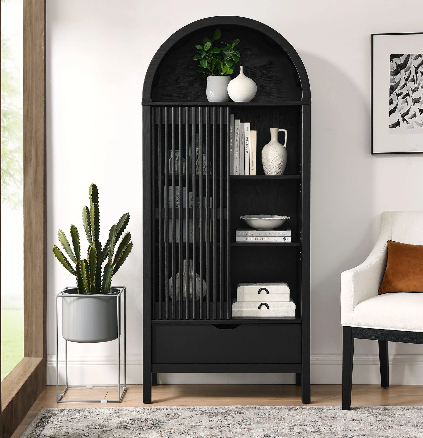 Vaughn 71" Arched Storage Display Cabinet – Elegant and Spacious Storage Solution for Modern Homes
