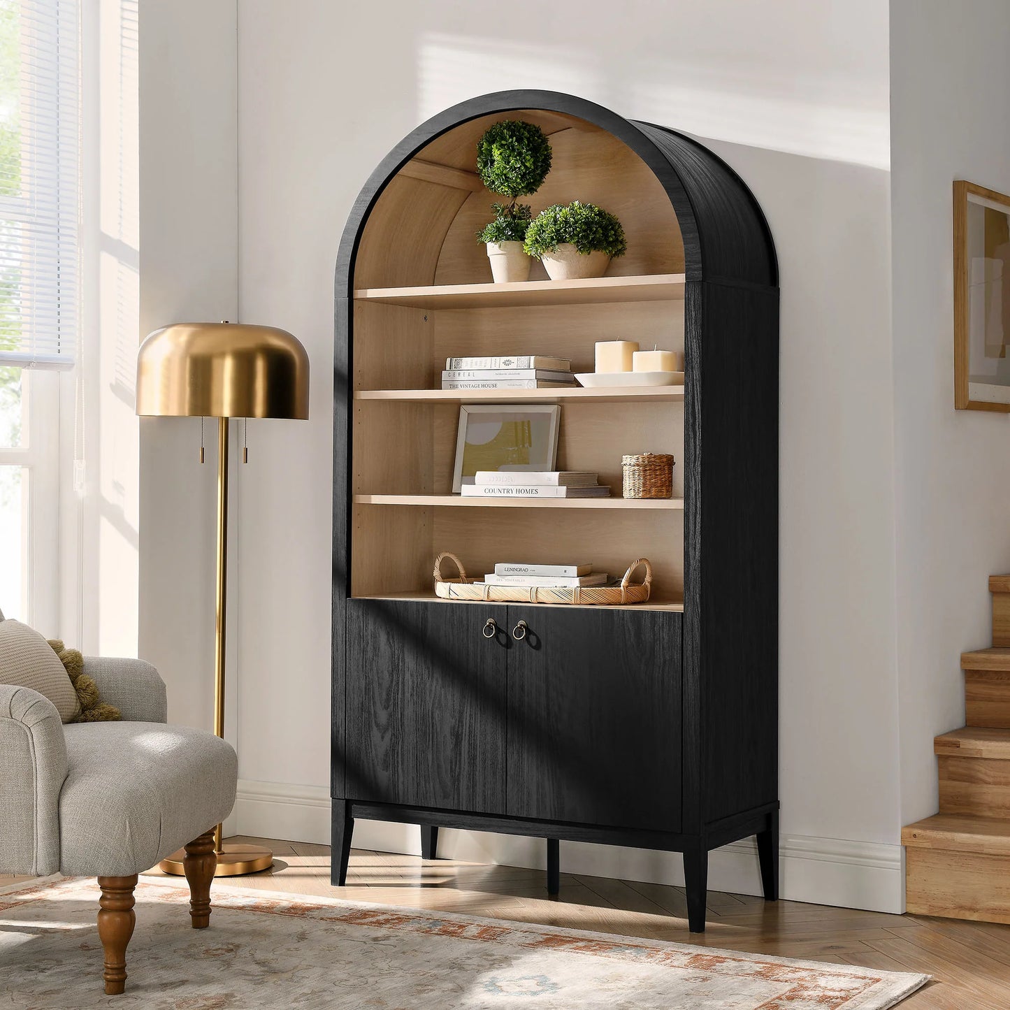 Nolan 74" Tall Arched Storage Display Cabinet Bookshelf β Stylish Storage and Display Solution for Modern Living Rooms