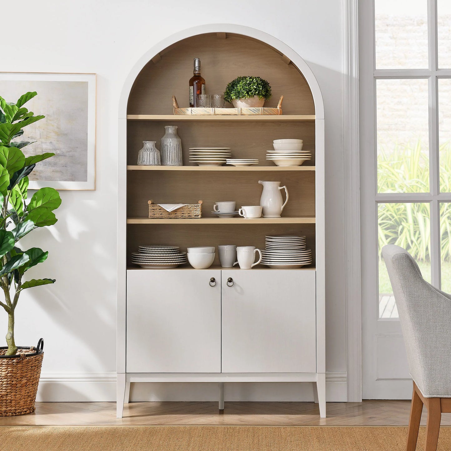 Nolan 74" Tall Arched Storage Display Cabinet Bookshelf – Stylish Storage and Display Solution for Modern Living Rooms