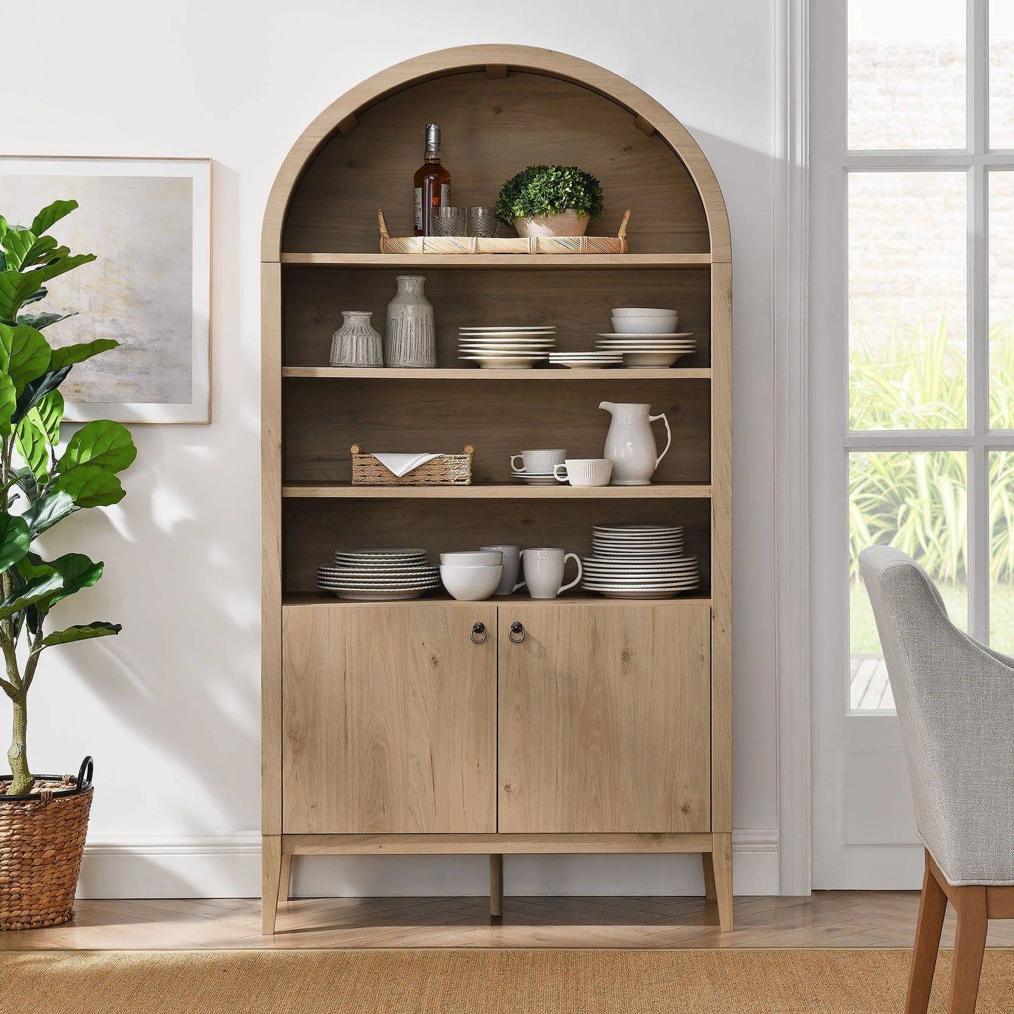Nolan 74" Tall Arched Storage Display Cabinet Bookshelf – Stylish Storage and Display Solution for Modern Living Rooms