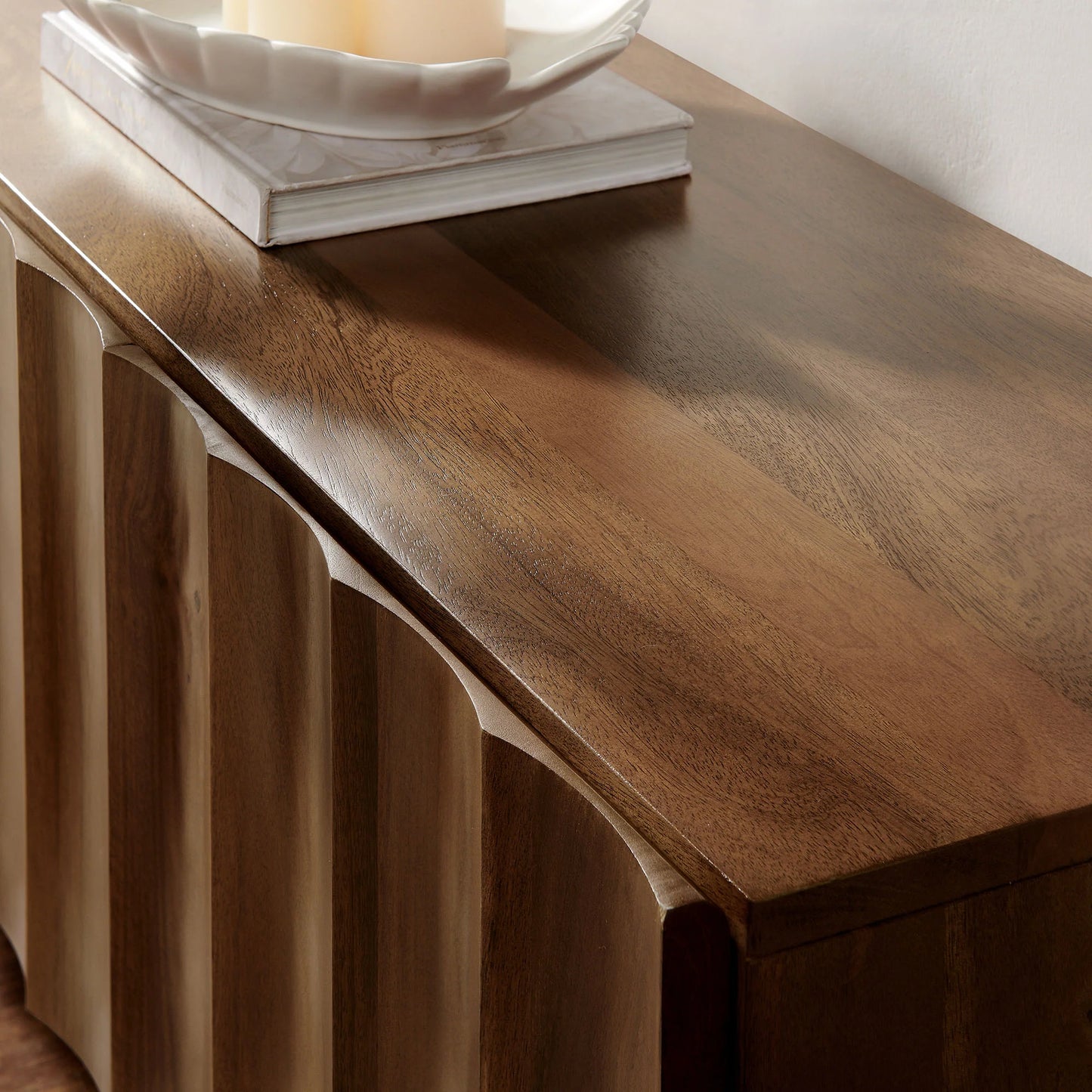 Sorren Scalloped 71" Wood TV Stand – Elegant Media Console with Carved Detailing for Stylish Entertainment Spaces