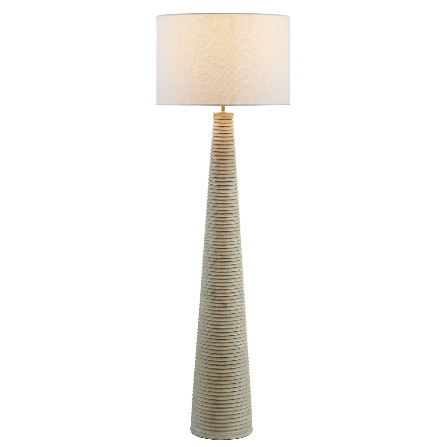Saylor Ribbed Wood Floor Lamp – White & Gray Finish with Textured Drum Shade
