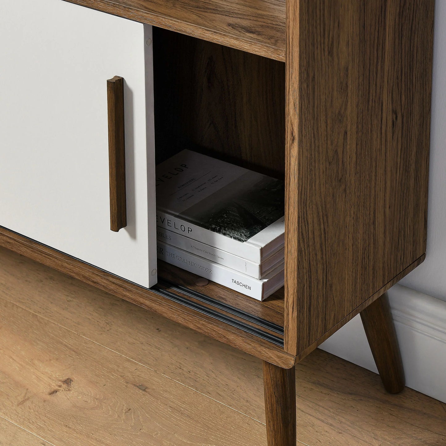 Transmit 45" Bookcase with Sliding Doors – Modern and Space-Saving Storage Solution for Home Offices and Living Rooms