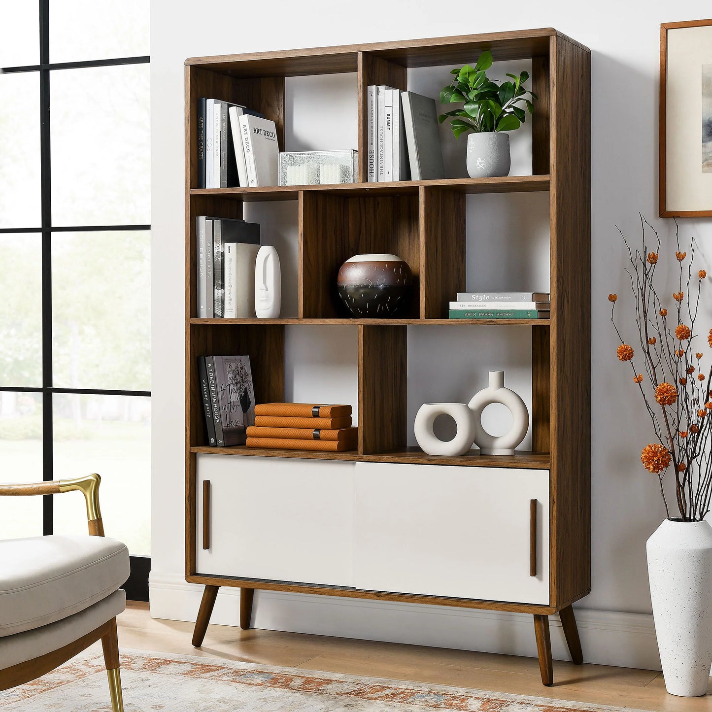 Transmit 45" Bookcase with Sliding Doors – Modern and Space-Saving Storage Solution for Home Offices and Living Rooms