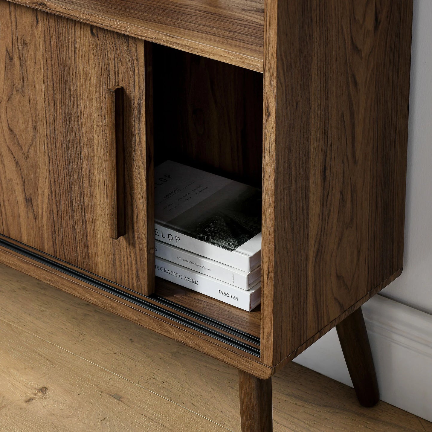 Transmit 45" Bookcase with Sliding Doors – Modern and Space-Saving Storage Solution for Home Offices and Living Rooms