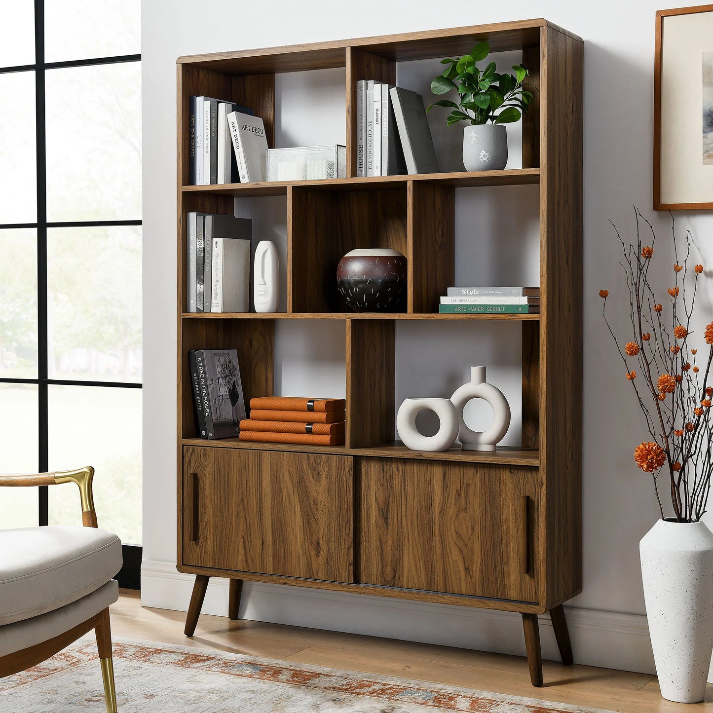 Transmit 45" Bookcase with Sliding Doors β Modern and Space-Saving Storage Solution for Home Offices and Living Rooms