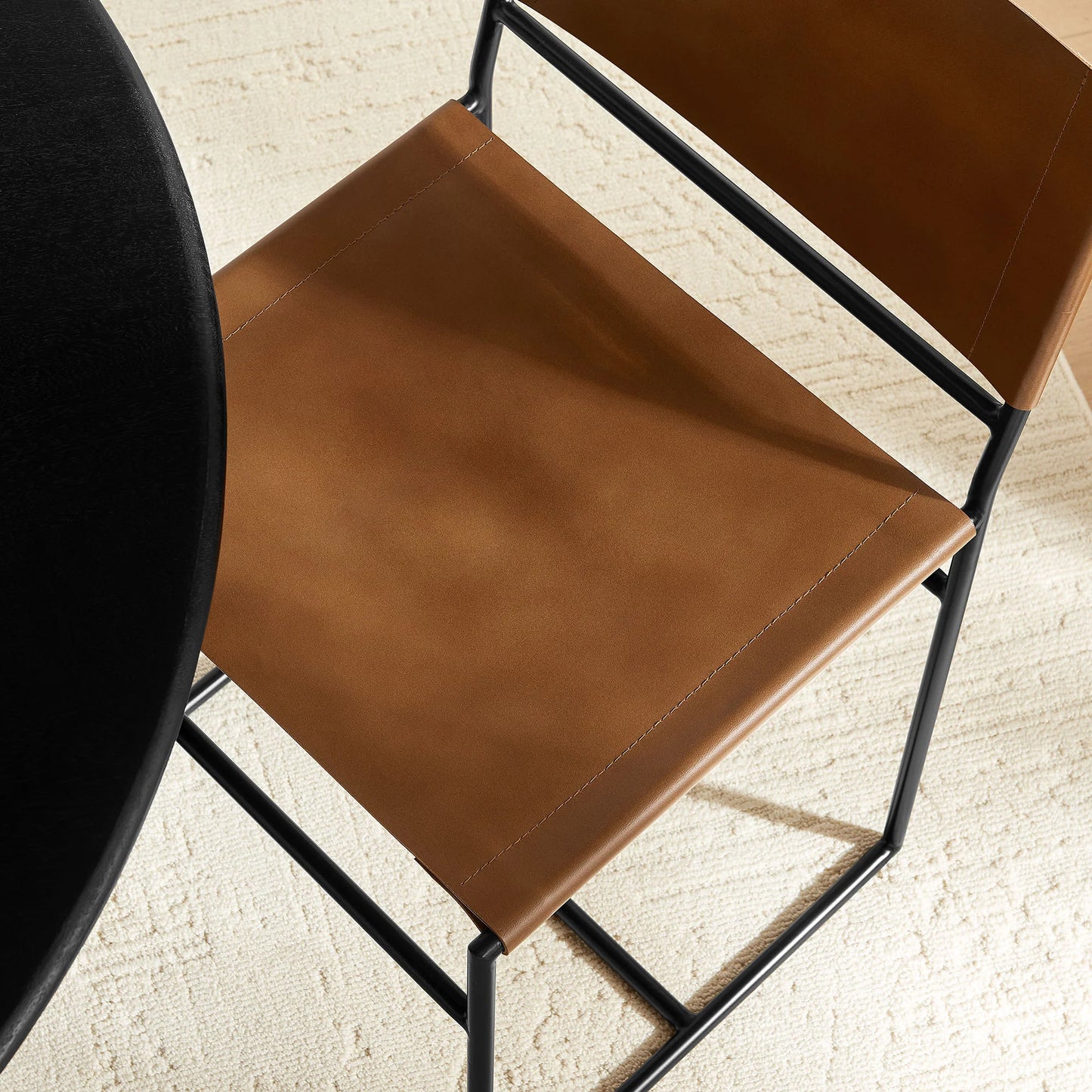Thatcher Tan Leather and Metal Dining Chair – Stylish Industrial Seating with Comfort and Durability