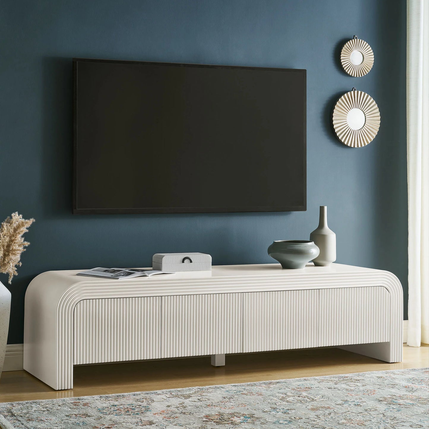 Waterflute 68" Fluted TV Stand – Elegant and Modern Entertainment Center for Living Rooms