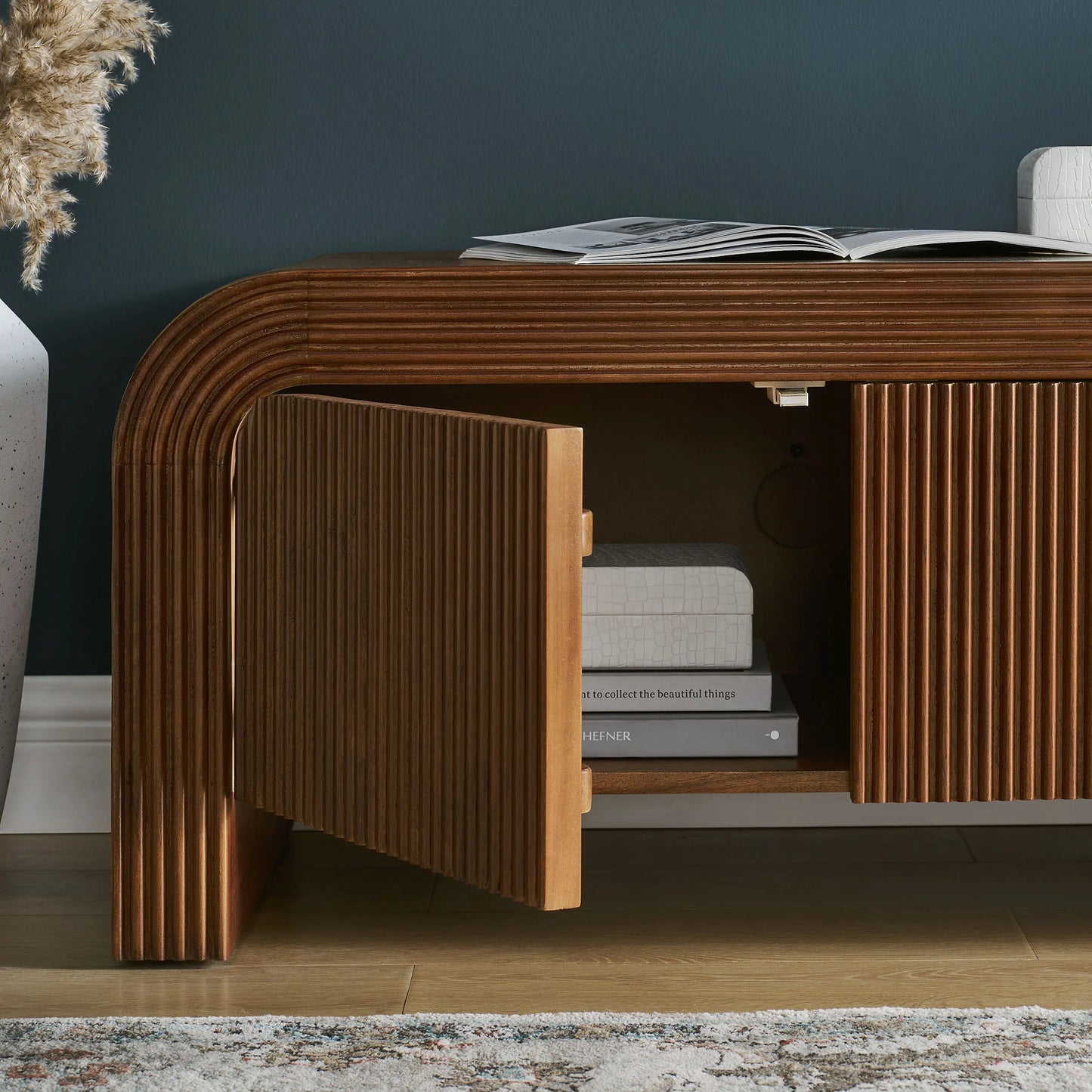 Waterflute 68" Fluted TV Stand – Elegant and Modern Entertainment Center for Living Rooms