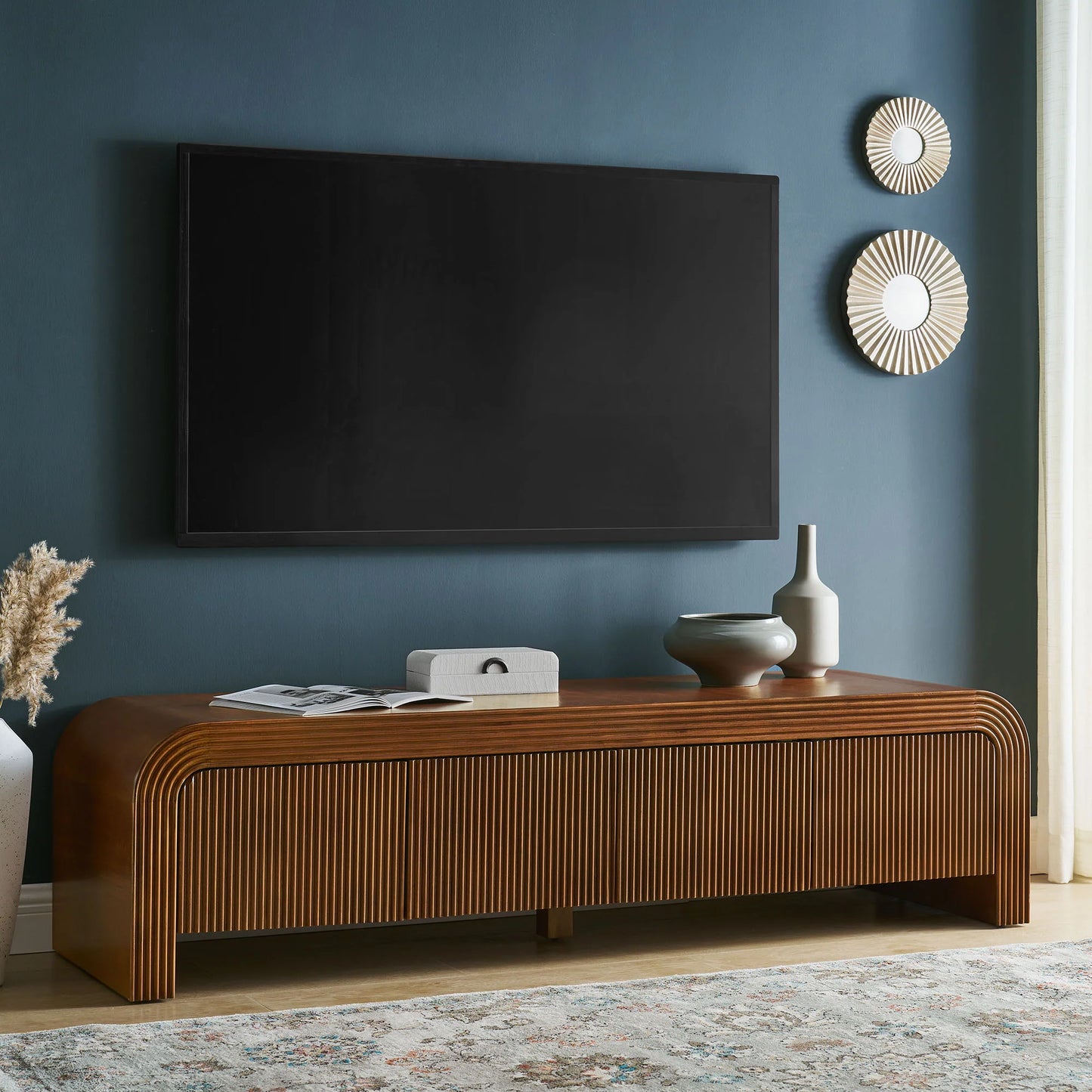 Waterflute 68" Fluted TV Stand – Elegant and Modern Entertainment Center for Living Rooms