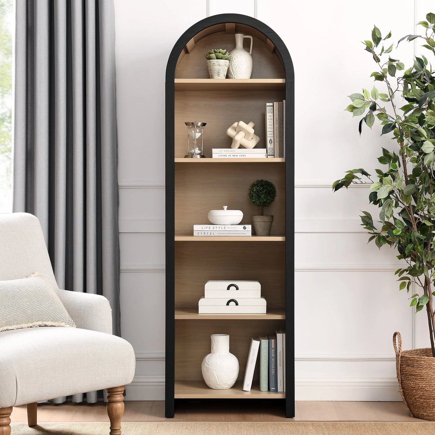 Evie Arched Narrow Bookcase Display Cabinet – Elegant and Space-Saving Storage Solution for Modern Interiors