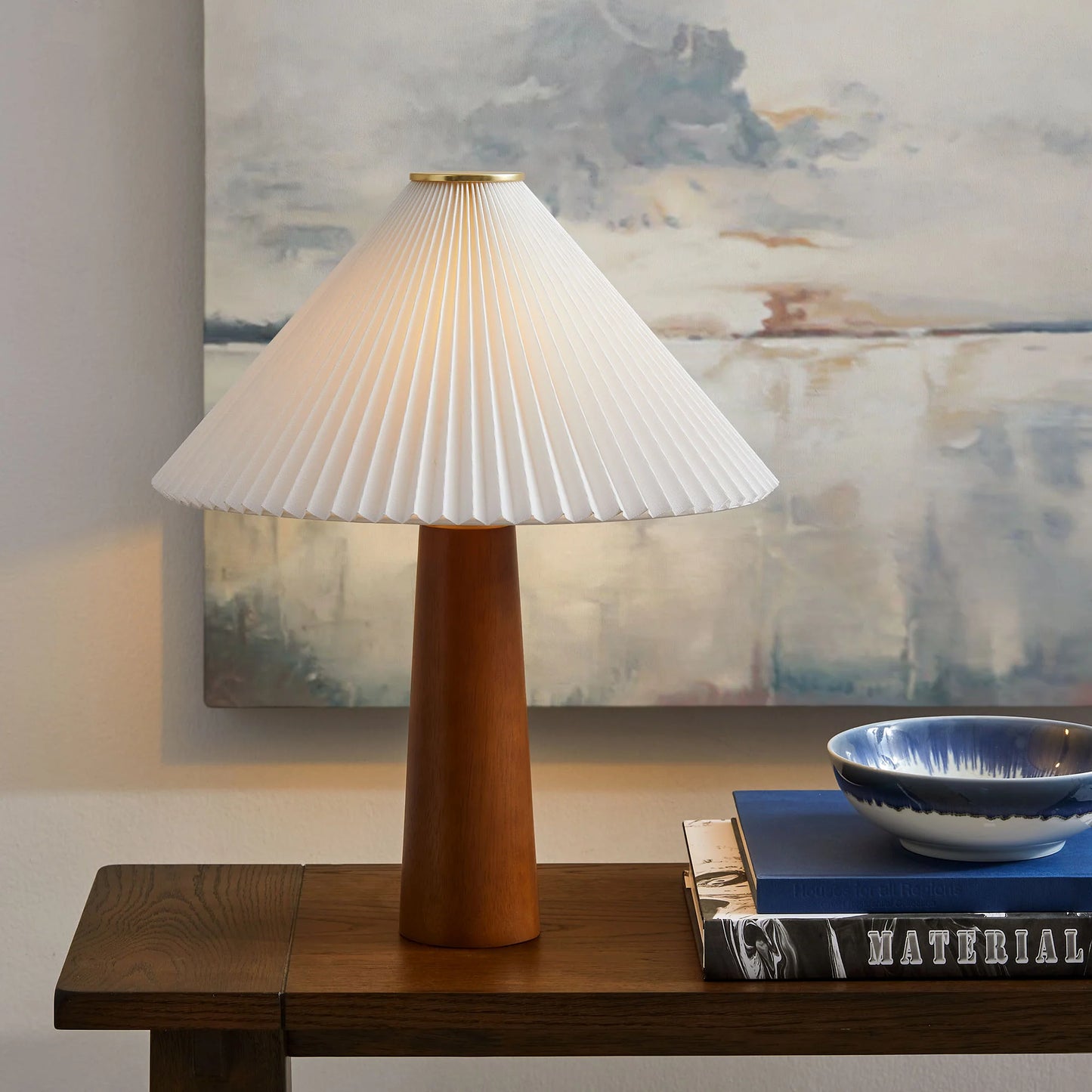 Jessica Walnut Table Lamp β Wooden Base with Pleated Fabric Shade for Warm, Timeless Lighting