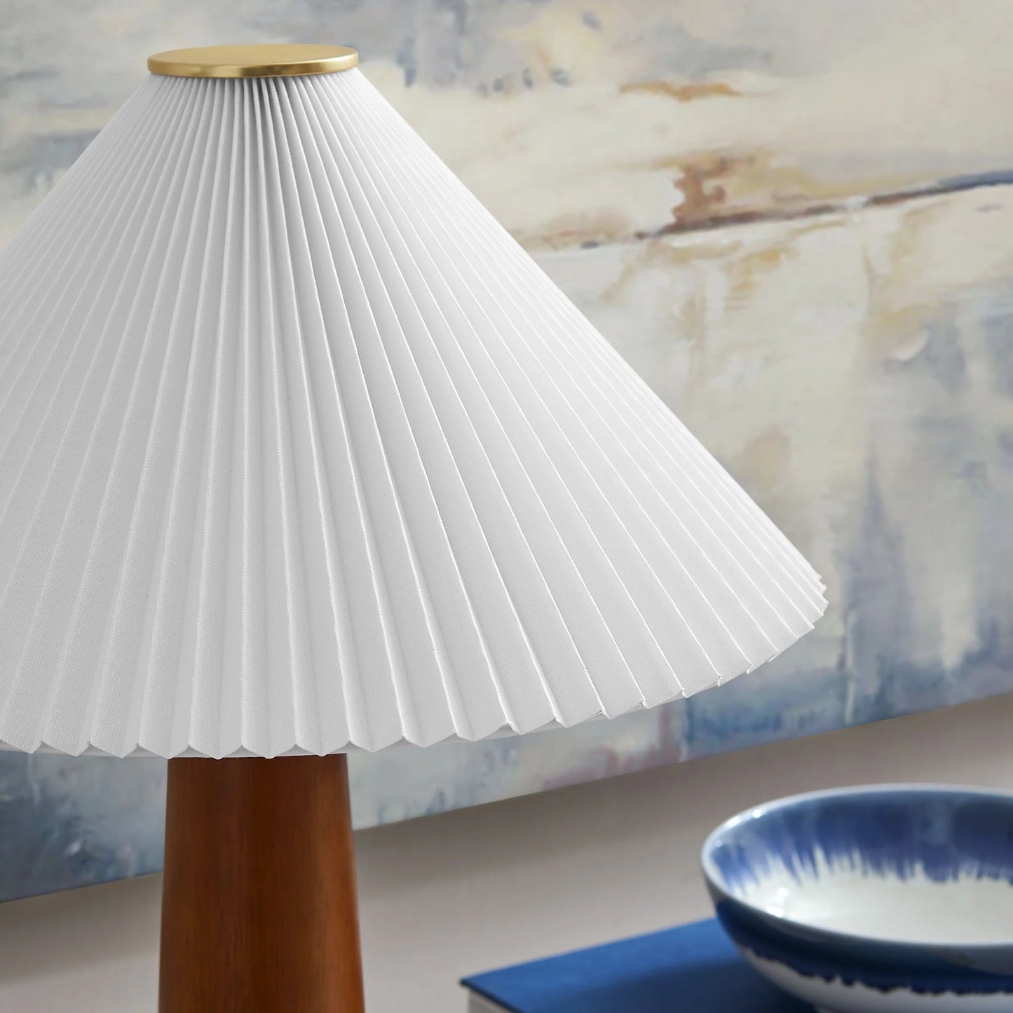 Jessica Walnut Table Lamp – Wooden Base with Pleated Fabric Shade for Warm, Timeless Lighting
