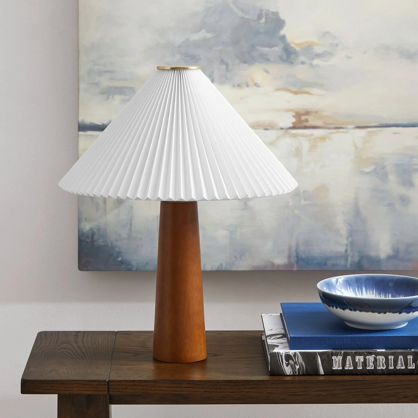 Jessica Walnut Table Lamp – Wooden Base with Pleated Fabric Shade for Warm, Timeless Lighting