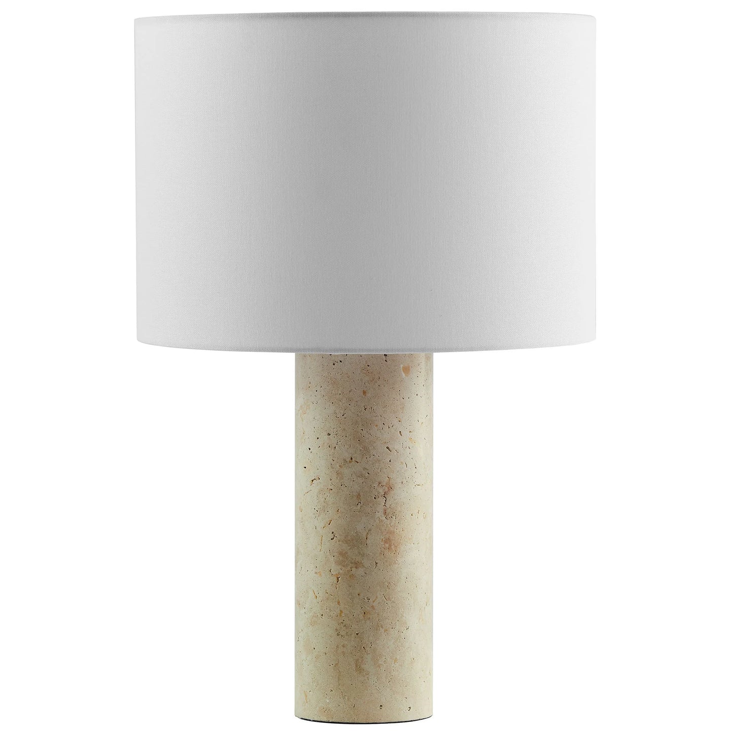 Zenith Travertine Table Lamp β Natural Stone Base with Fabric Drum Shade for Elegant, Organic Lighting