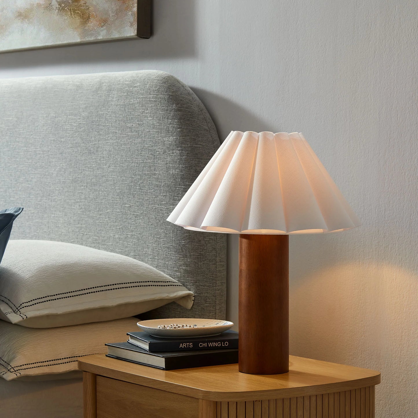 Flora Walnut Wood Table Lamp β Sculptural Base with Pleated Petal Shade for Whimsical, Nature-Inspired Lighting
