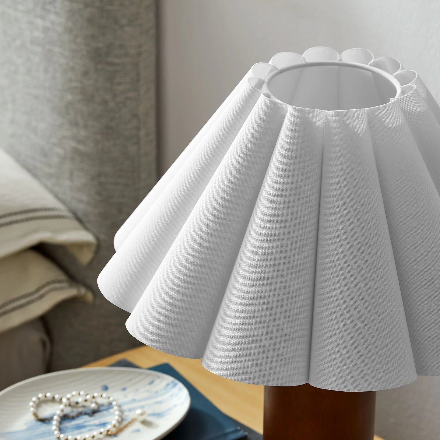 Flora Walnut Wood Table Lamp – Sculptural Base with Pleated Petal Shade for Whimsical, Nature-Inspired Lighting